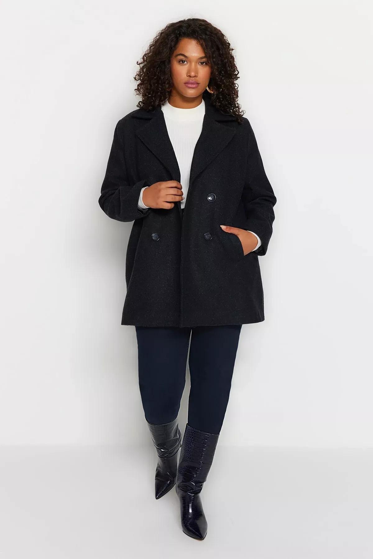 Trendyol - Navy Basic Plus Size Coat