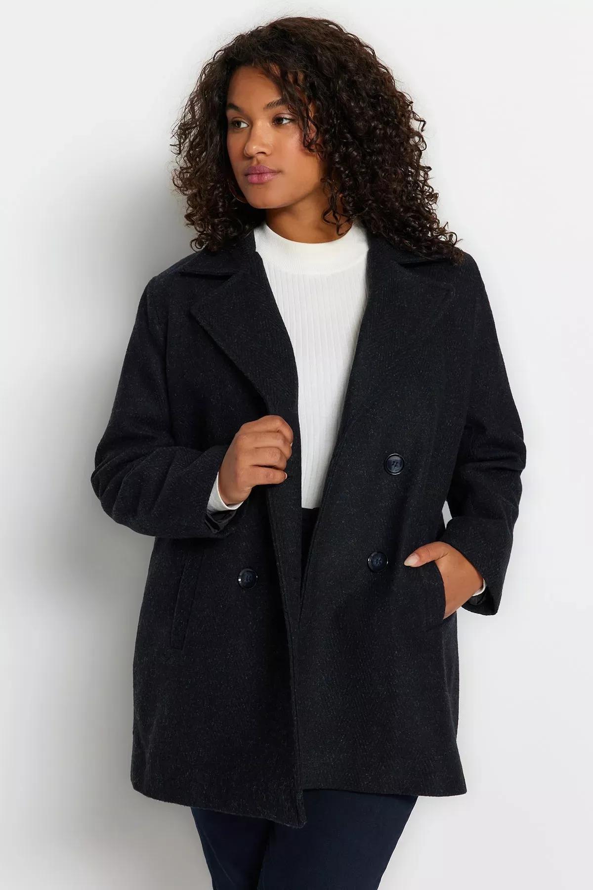 Trendyol - Navy Basic Plus Size Coat