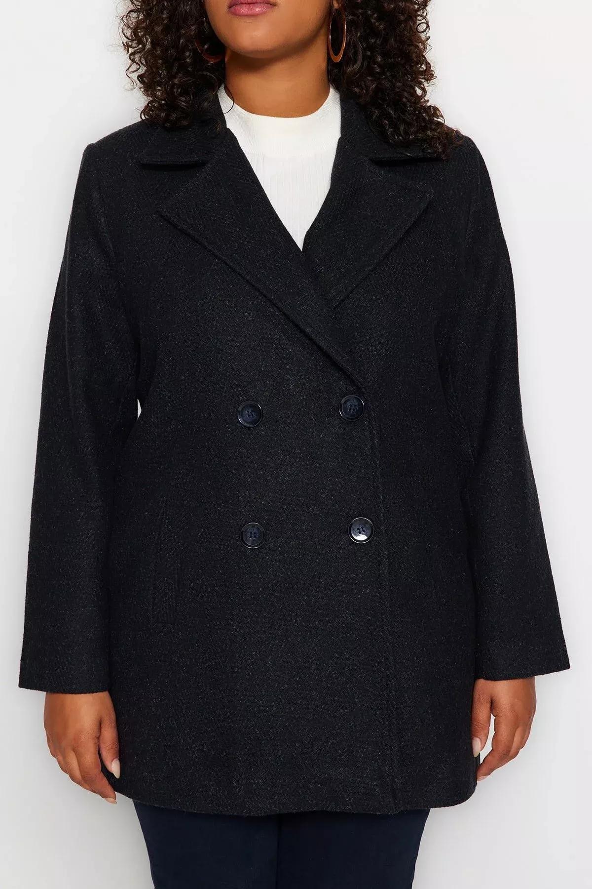 Trendyol - Navy Basic Plus Size Coat