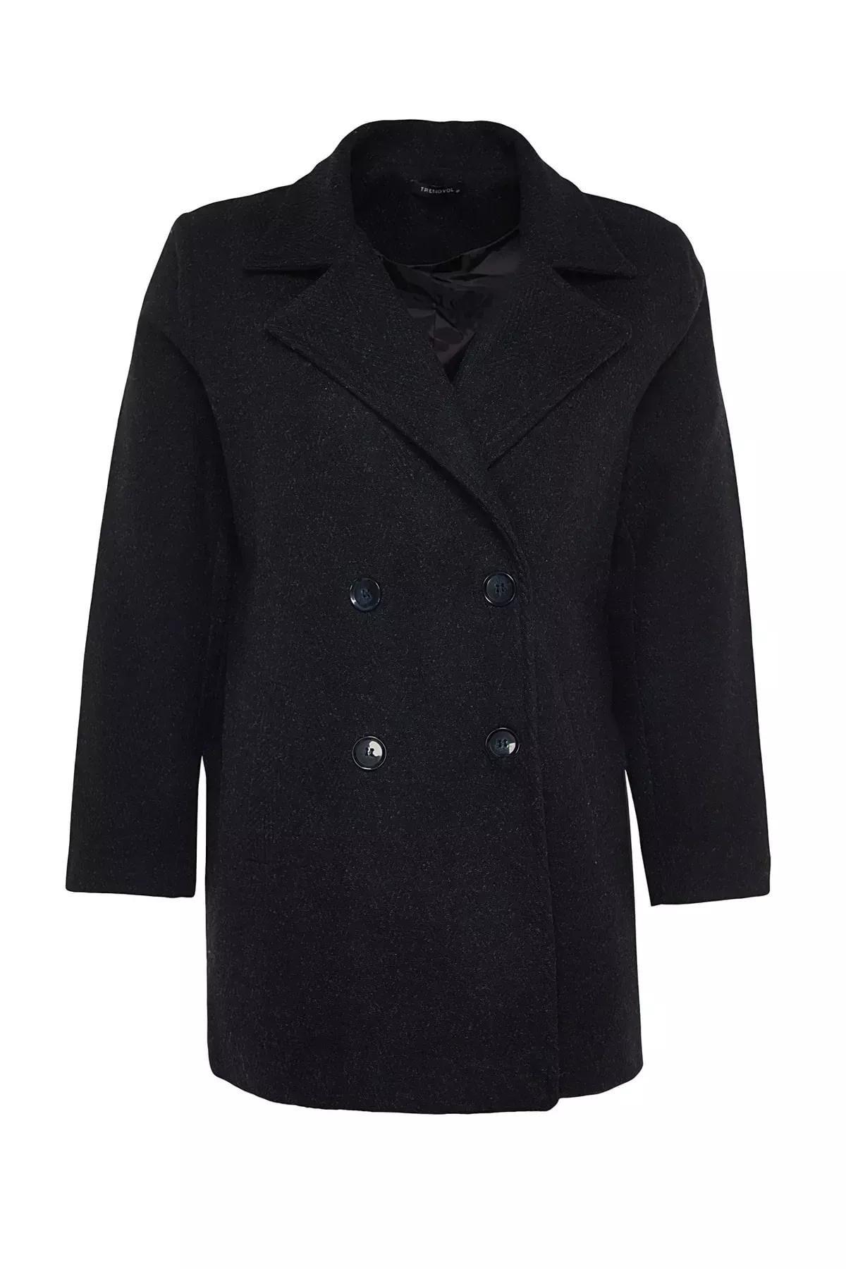 Trendyol - Navy Basic Plus Size Coat