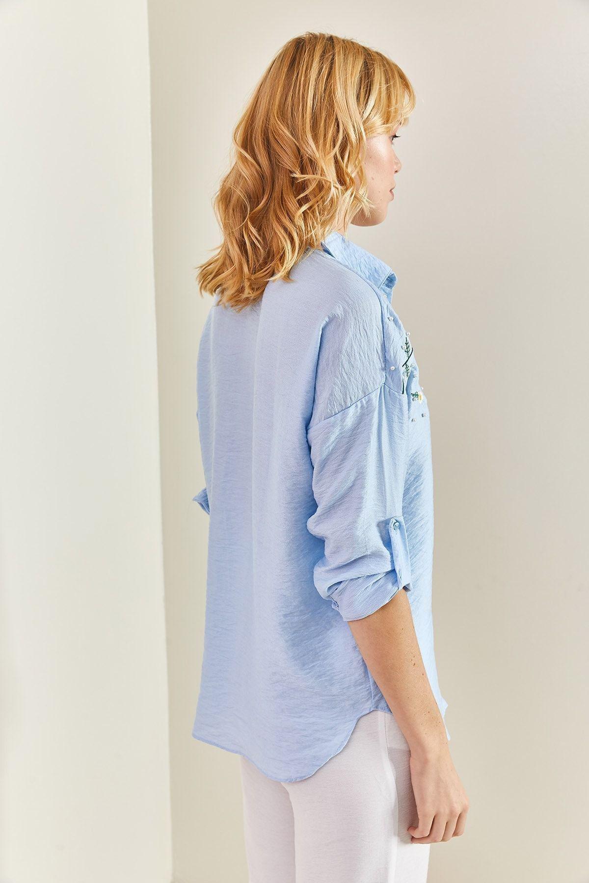 Blue Embroidered Ayrobin Linen Shirt, , large image number 2