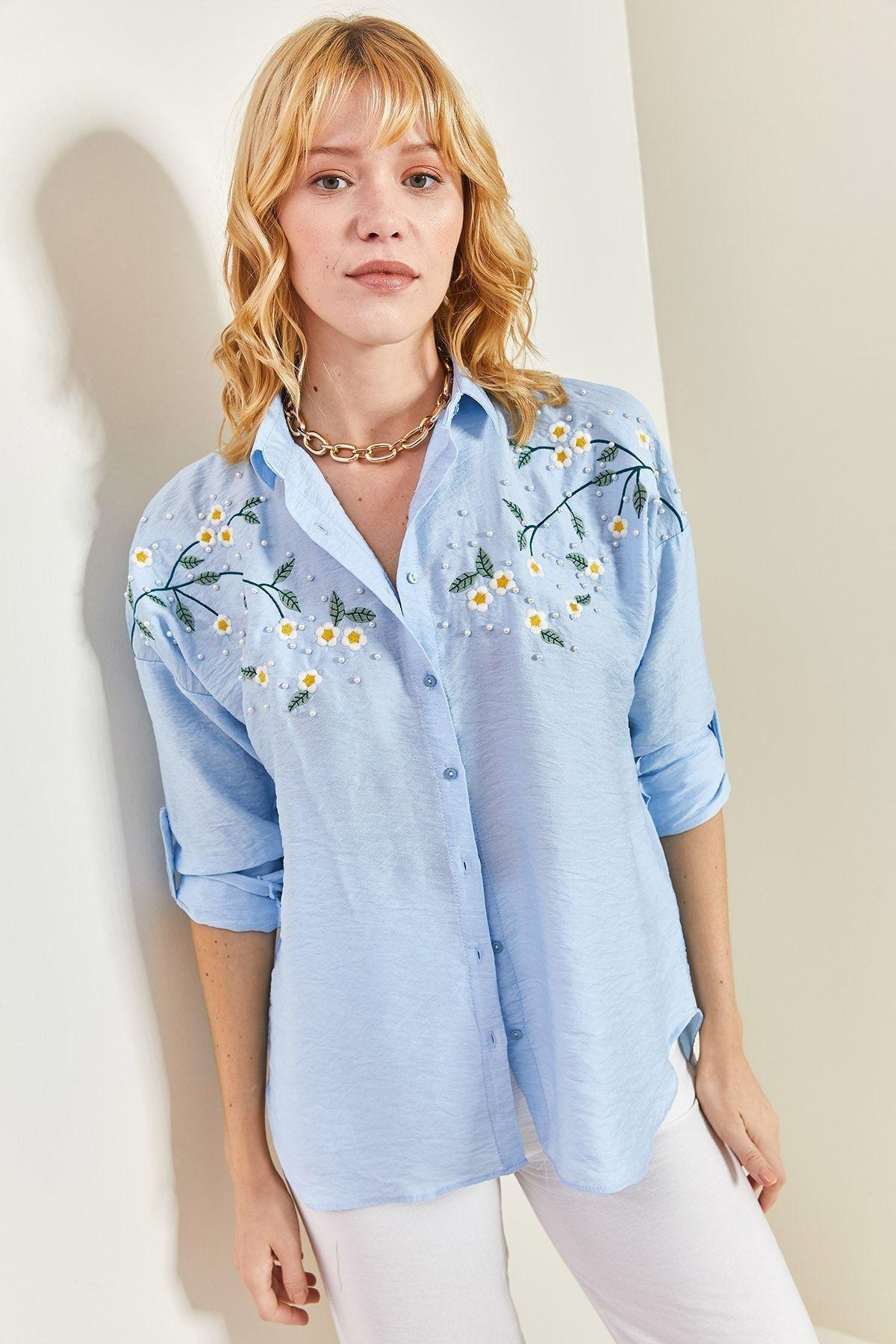 Blue Embroidered Ayrobin Linen Shirt, , large image number 3