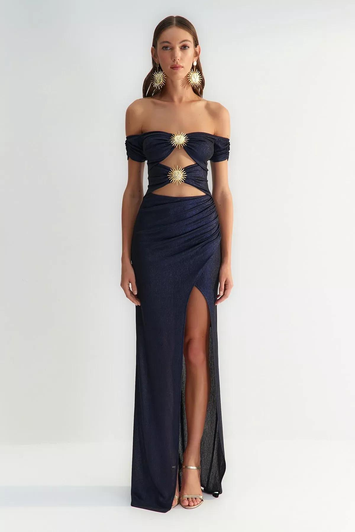 فستان مناسبات بتصميم ملفوف، كحلي, Navy blue, large image number 1