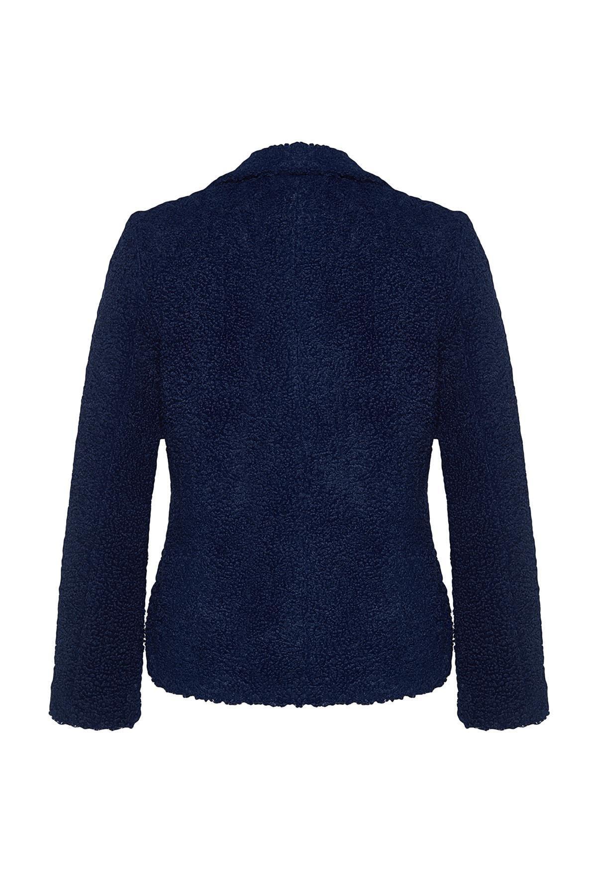 Navy Button Detailed Plush Coat, Navy blue, large image number 7