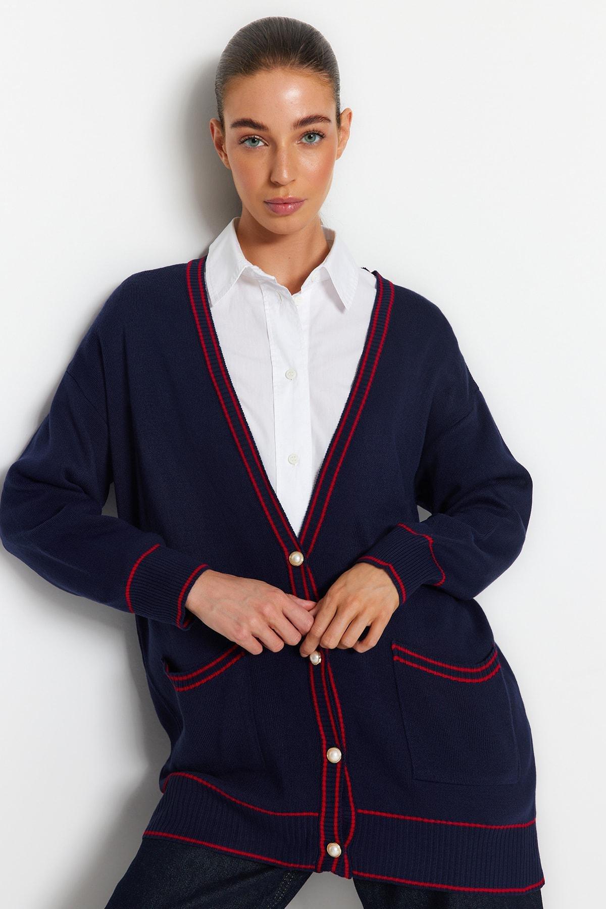Navy Off-Shoulder Cardigan, , large image number 0