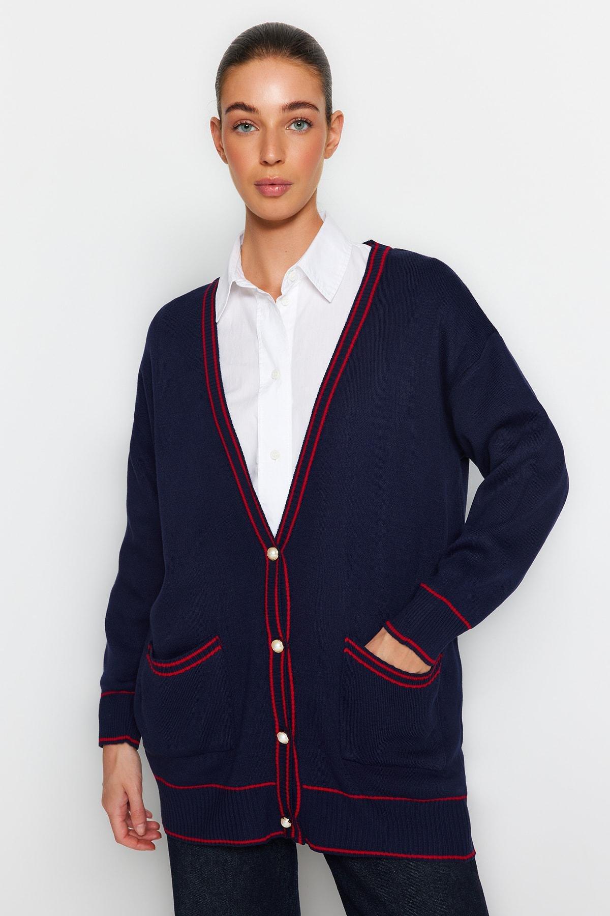 Navy Off-Shoulder Cardigan, , large image number 1