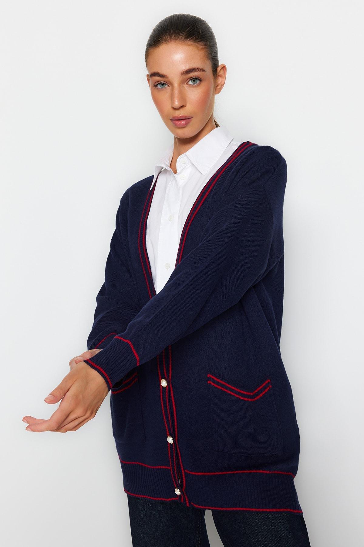 Navy Off-Shoulder Cardigan, , large image number 2