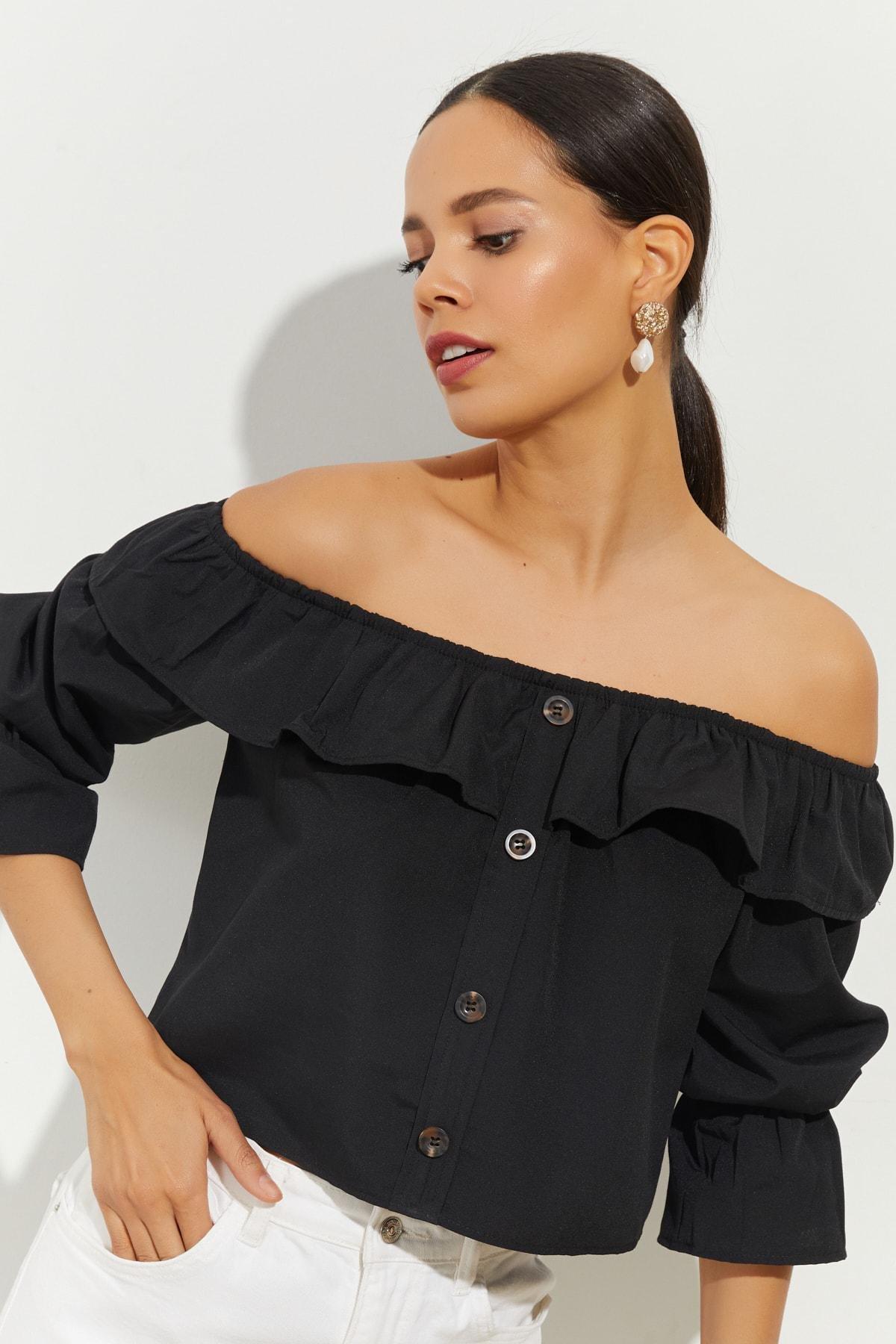 Black Off-Shoulder Crop Top, BLACK, large image number 5