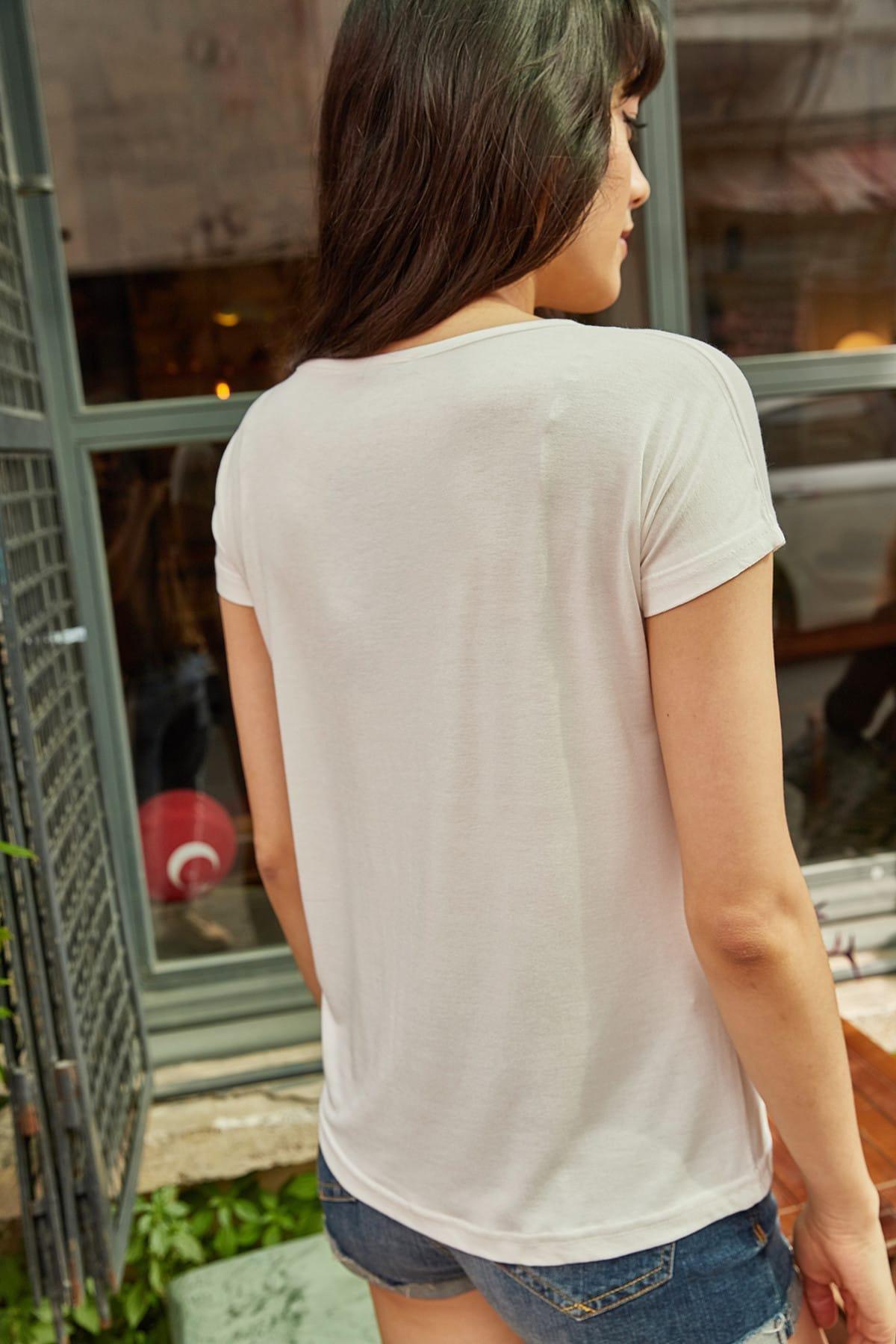 White Collar Loose Viscose T-Shirt, White, large image number 4