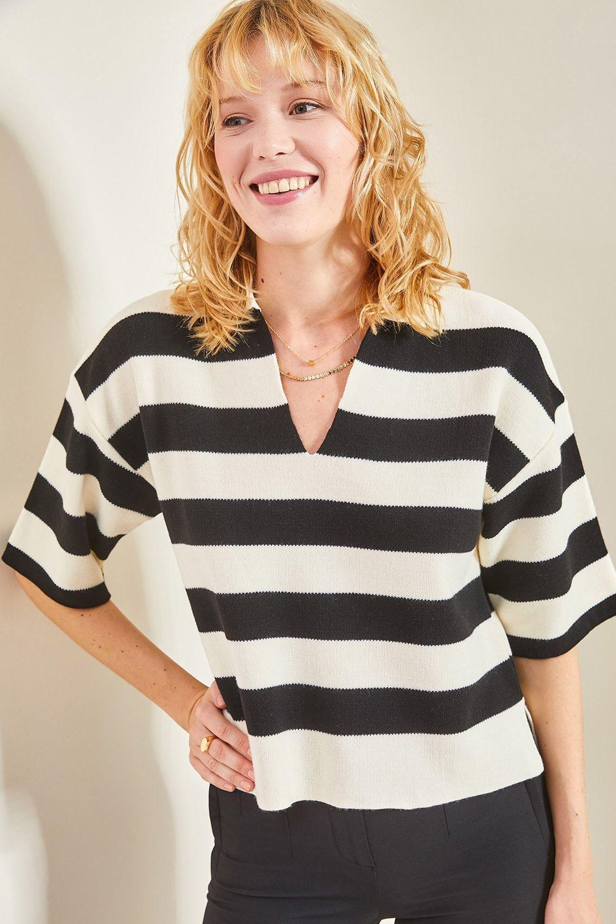 Multicolour Polo Neck Striped Oversized Sweater, C101_1881, large image number 0