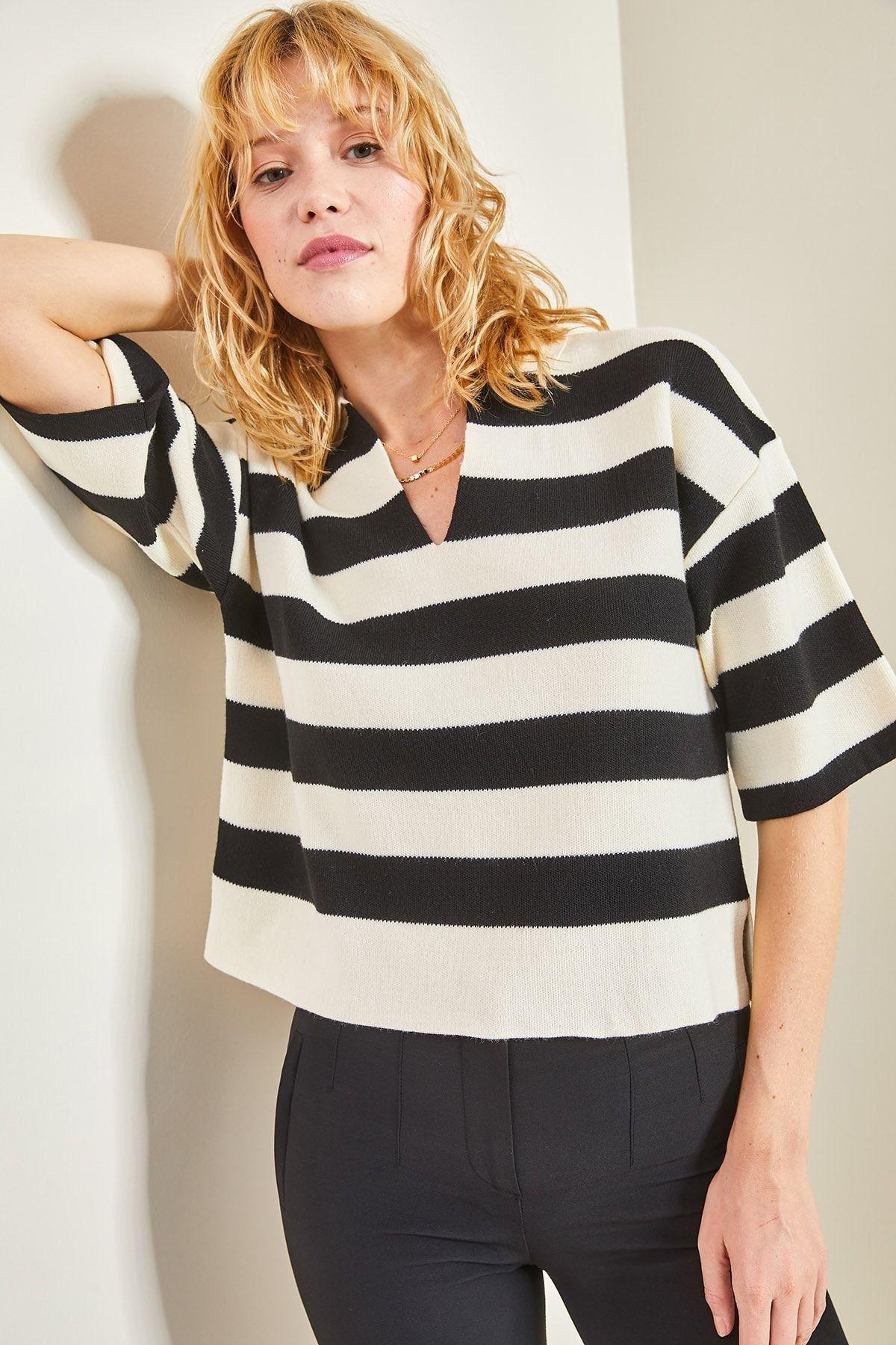 Multicolour Polo Neck Striped Oversized Sweater, C101_1881, large image number 1