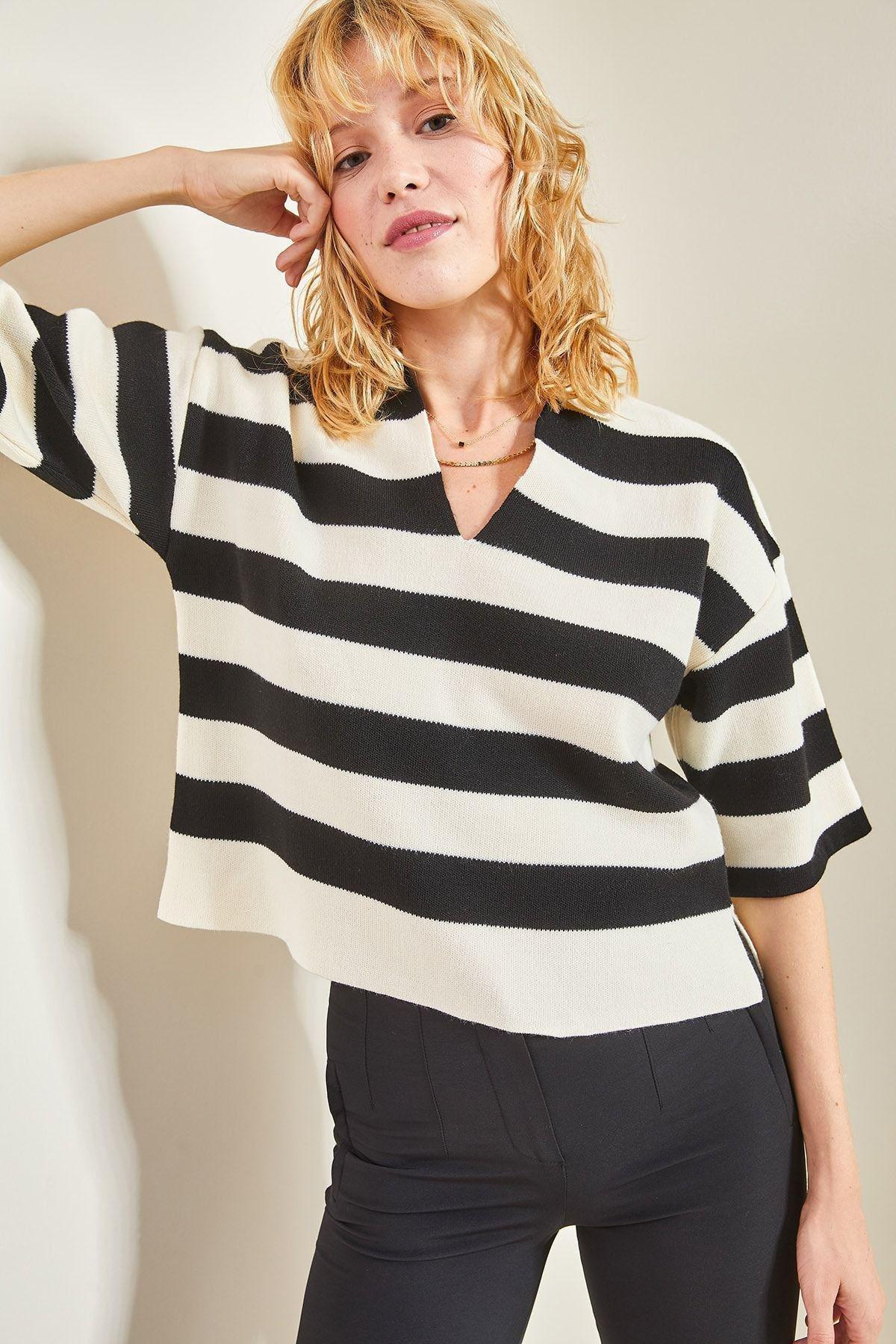 Multicolour Polo Neck Striped Oversized Sweater, C101_1881, large image number 2