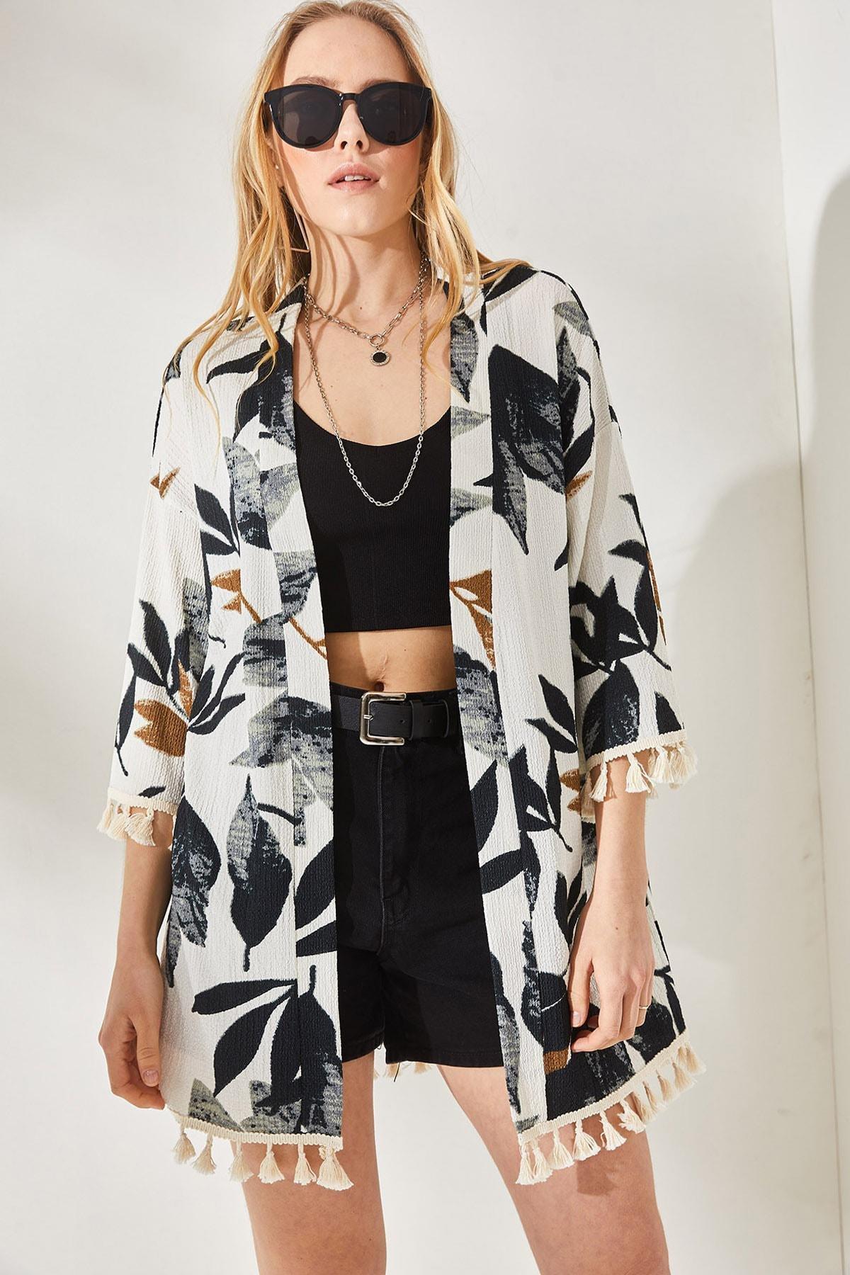 Multicolour Tasselled Loose Knitted Kimono, , large image number 0