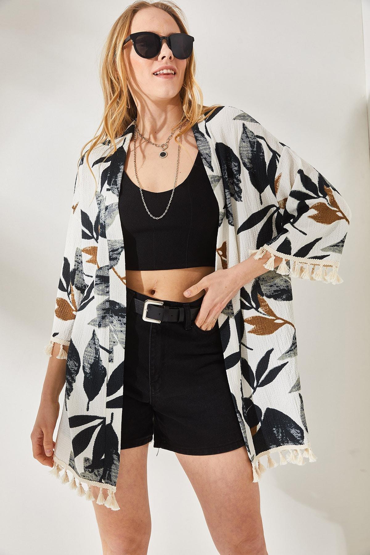 Multicolour Tasselled Loose Knitted Kimono, , large image number 1