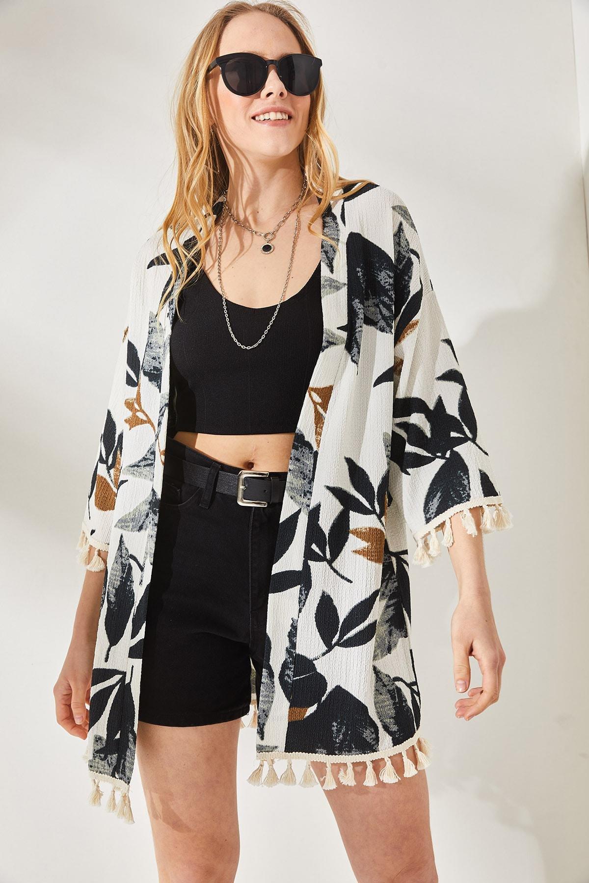 Multicolour Tasselled Loose Knitted Kimono, , large image number 2