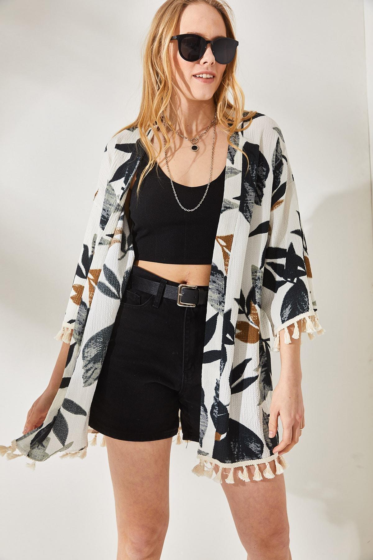 Multicolour Tasselled Loose Knitted Kimono, , large image number 3