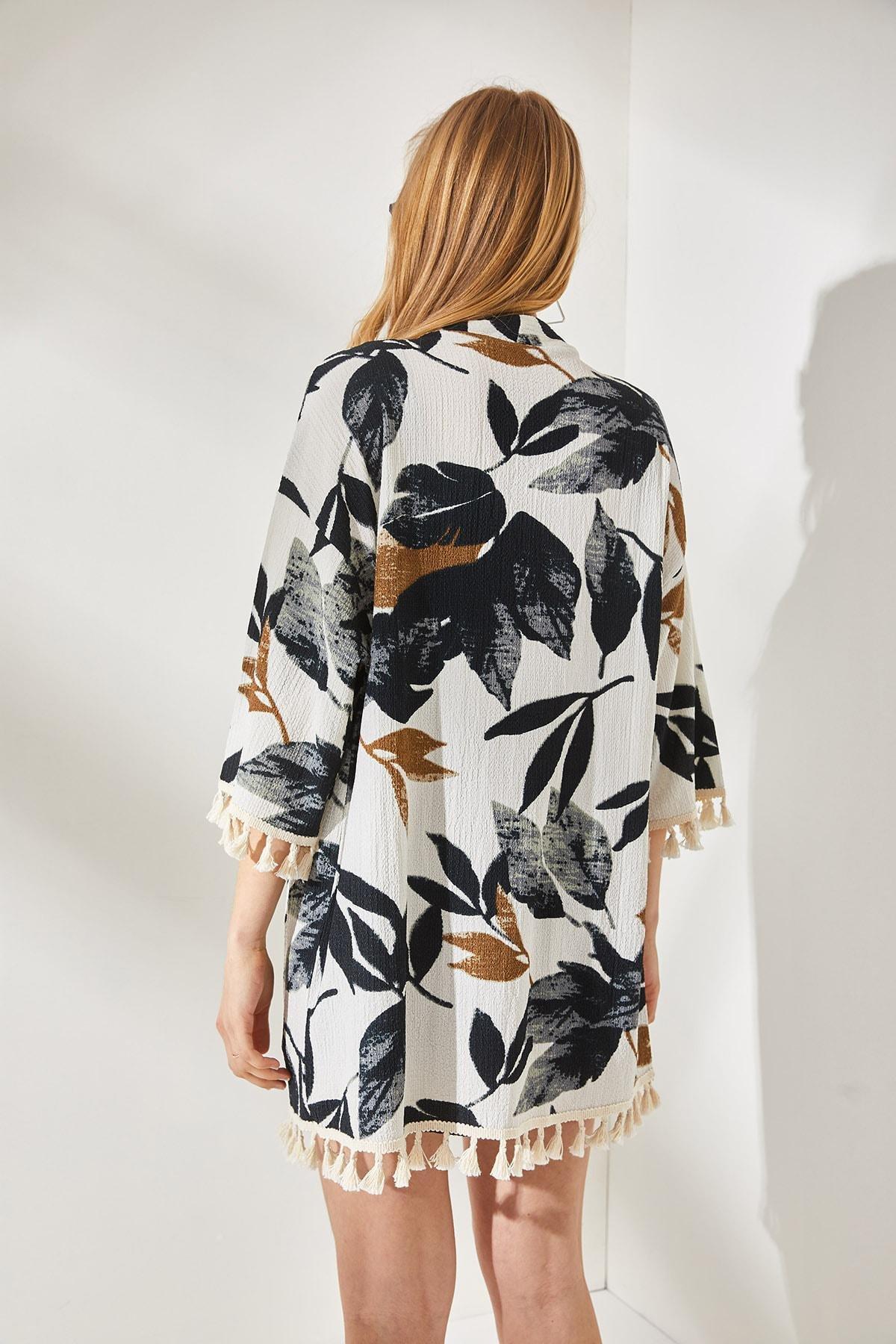 Multicolour Tasselled Loose Knitted Kimono, , large image number 4