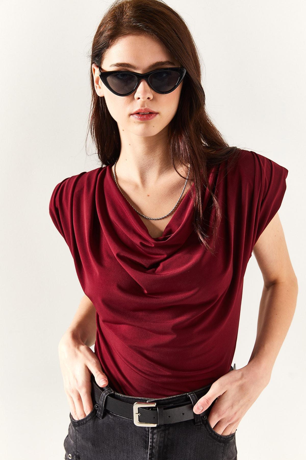 بلوزة انسيابية بفتحة رقبة متدلية، أحمر, Burgundy, large image number 2