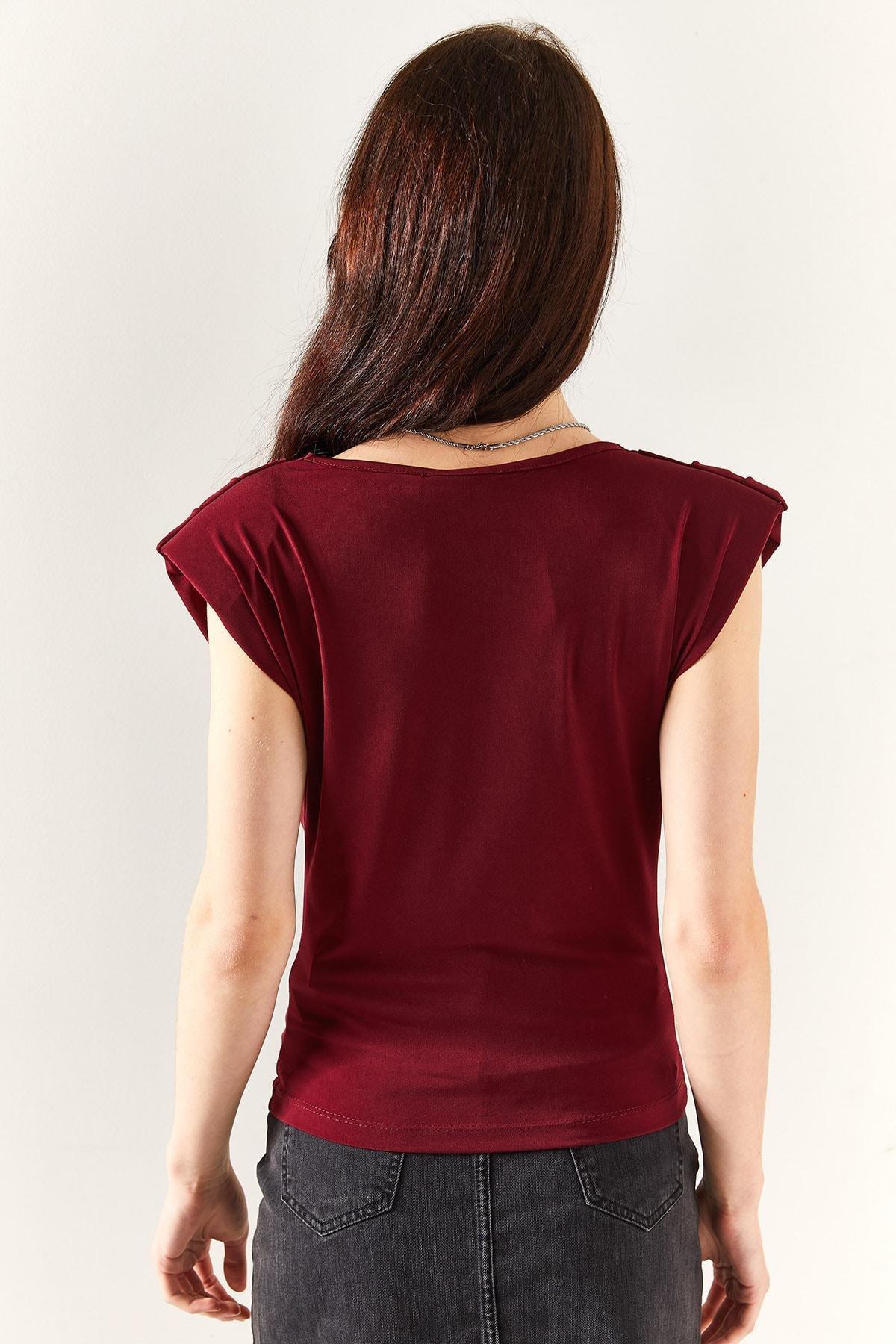 بلوزة انسيابية بفتحة رقبة متدلية، أحمر, Burgundy, large image number 4