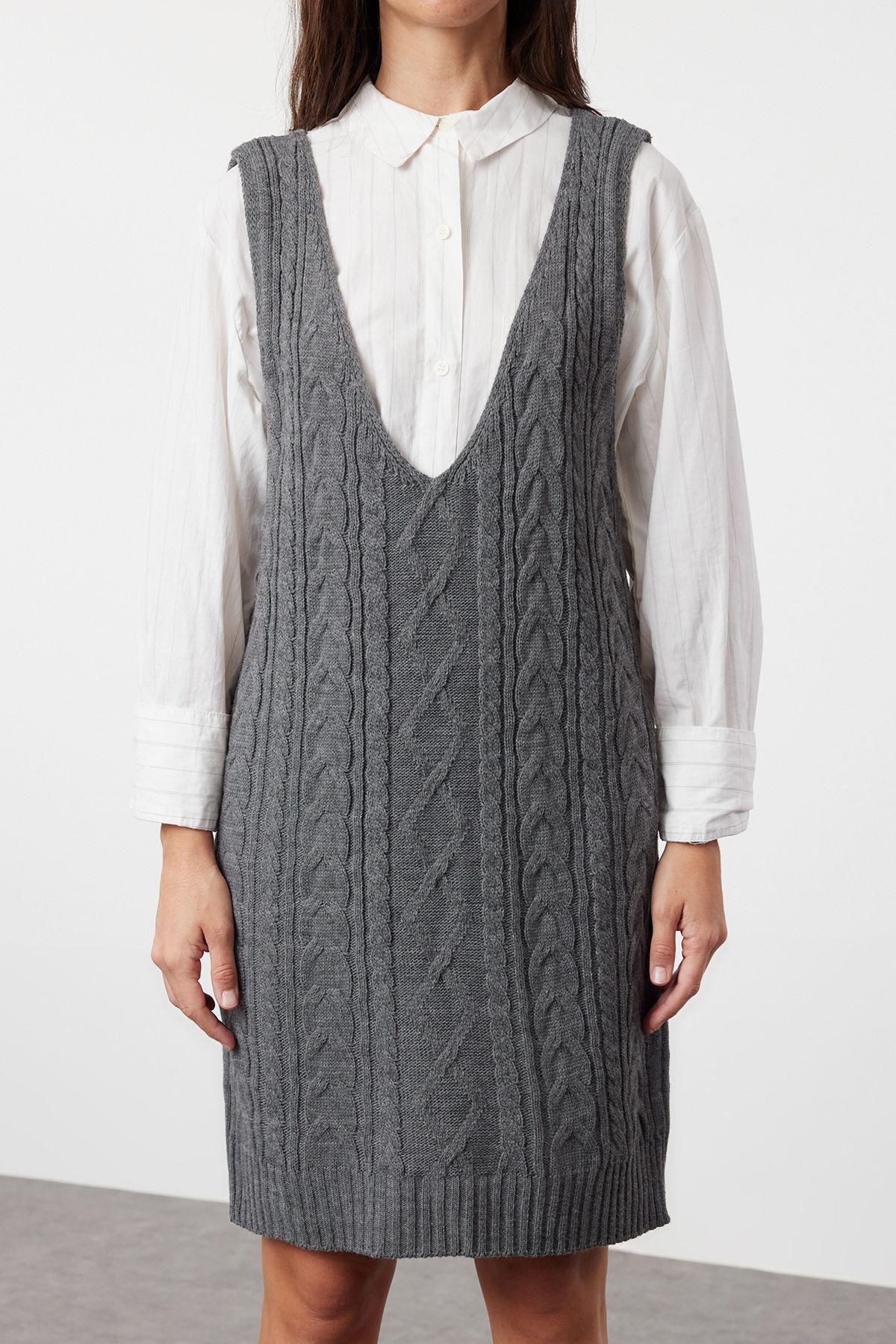 Grey Braided Knitwear Gilet Dress, , large image number 2