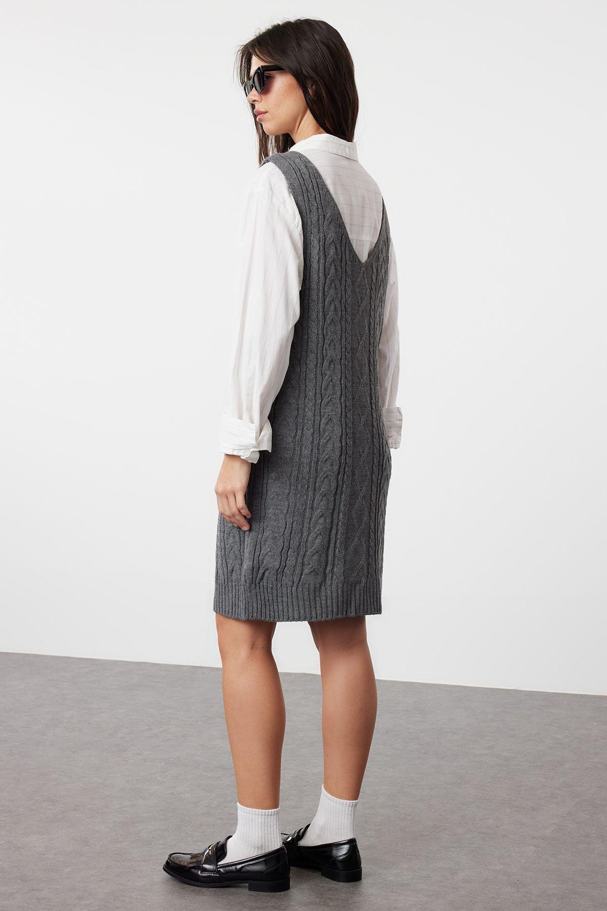 Grey Braided Knitwear Gilet Dress, , large image number 4