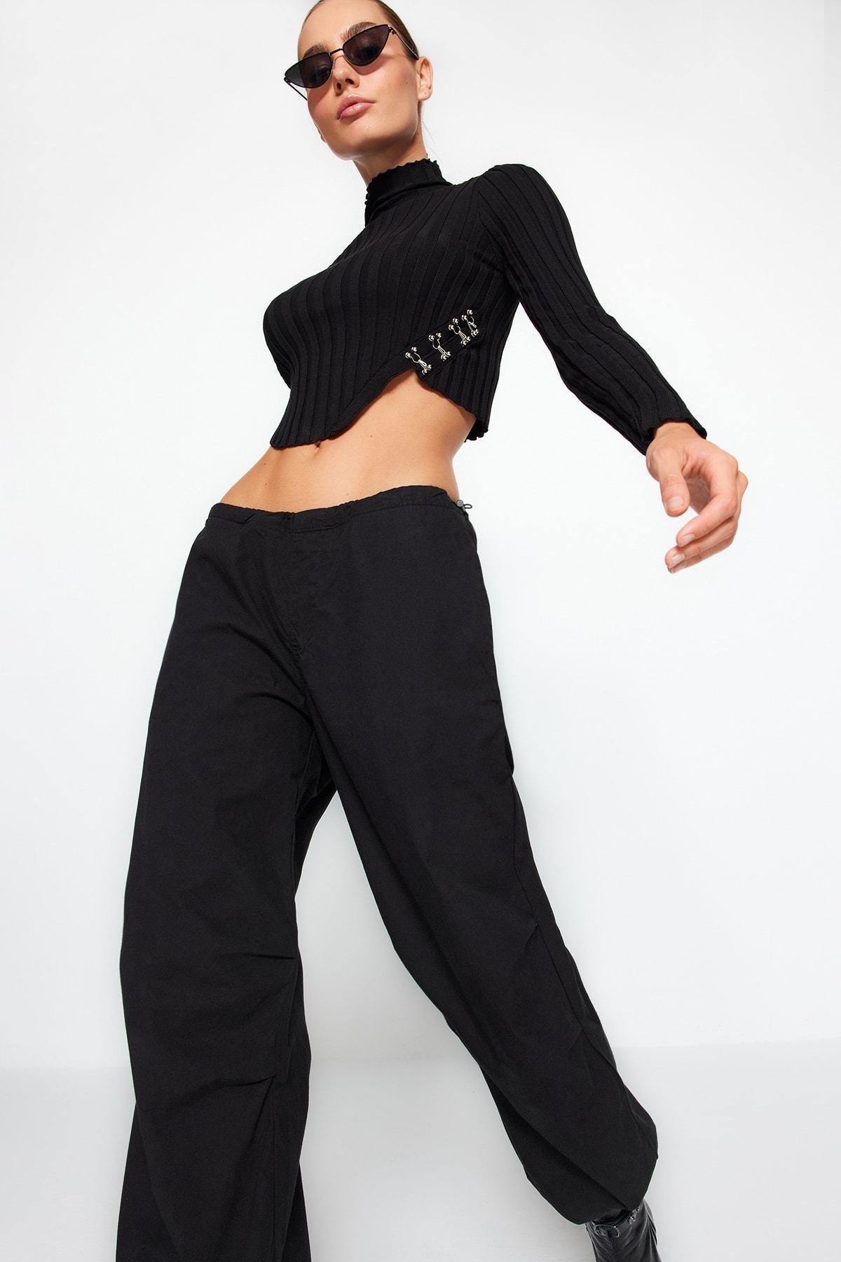 Black Super Crop High Neck Sweater, , large image number 1
