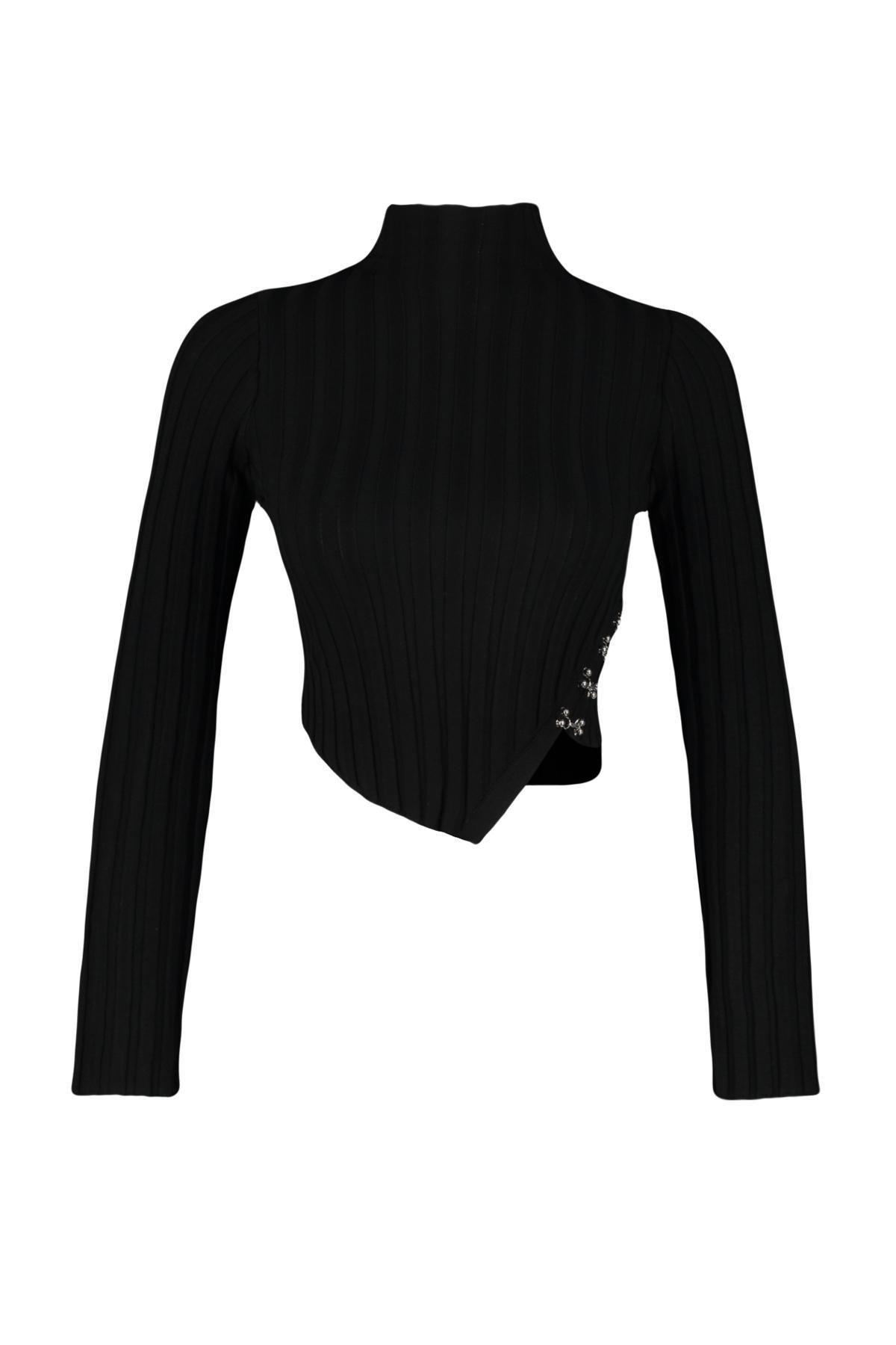 Black Super Crop High Neck Sweater, , large image number 5