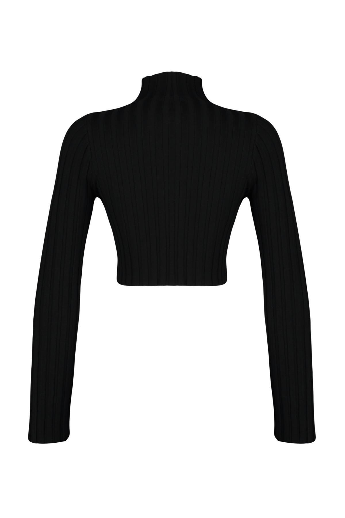 Black Super Crop High Neck Sweater, , large image number 6