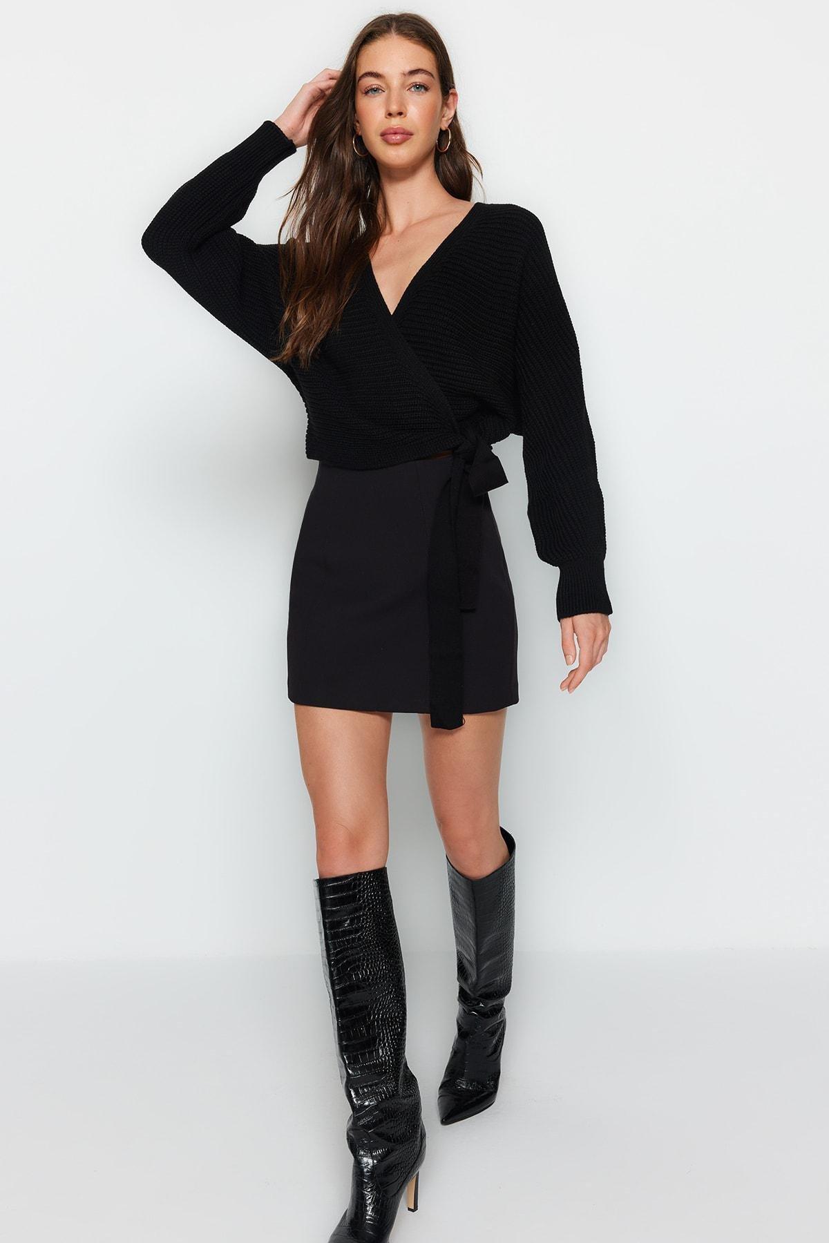 Black V-Neck Sweater, , large image number 1