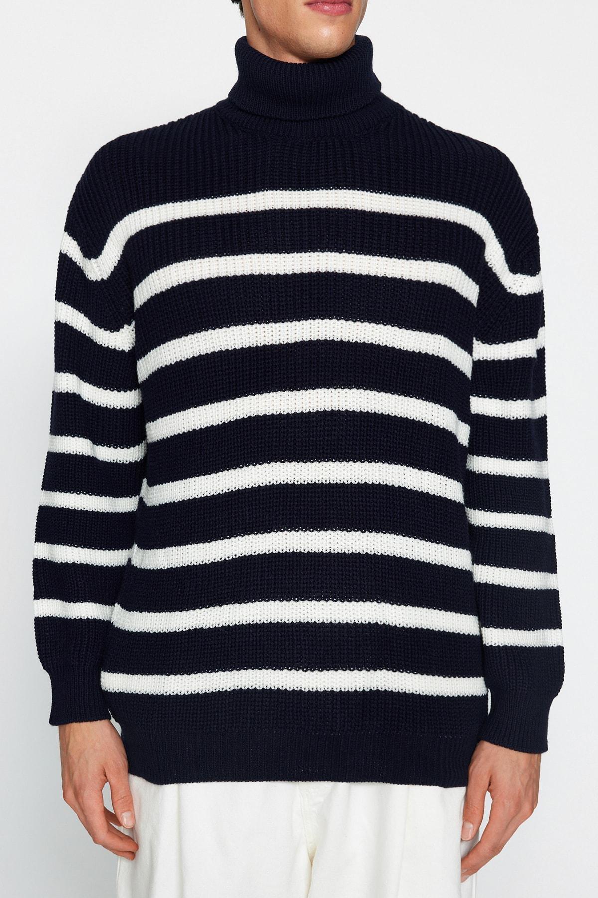 Navy Oversize Off-Shoulder Sweater, , large image number 1