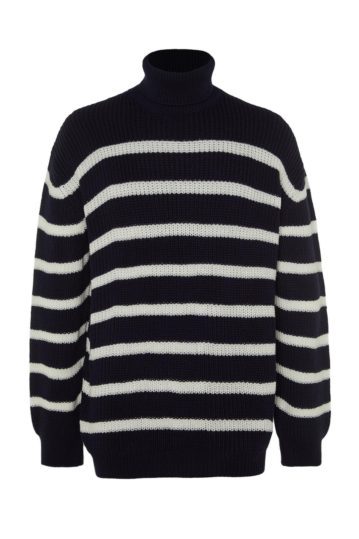 Navy Oversize Off-Shoulder Sweater, , large image number 4