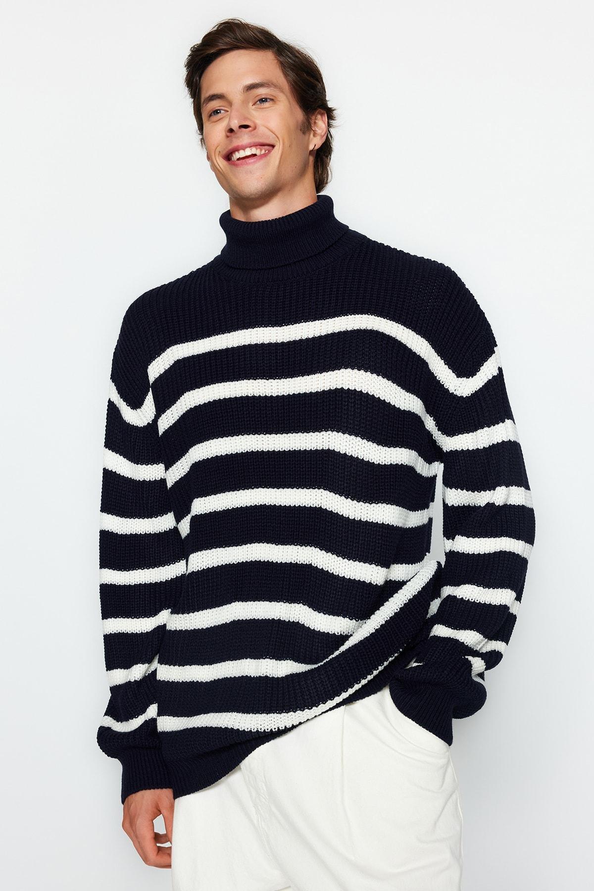 Navy Oversize Off-Shoulder Sweater, , large image number 5