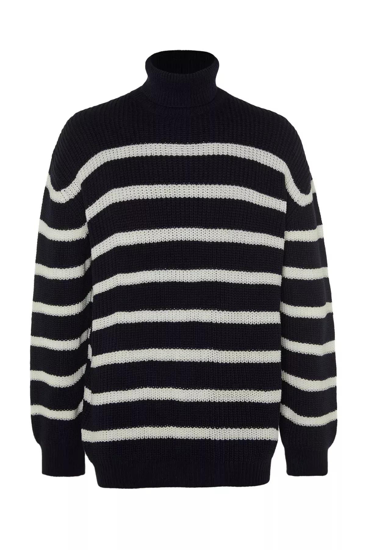 Navy Oversize Off-Shoulder Sweater, Navy blue, large image number 6