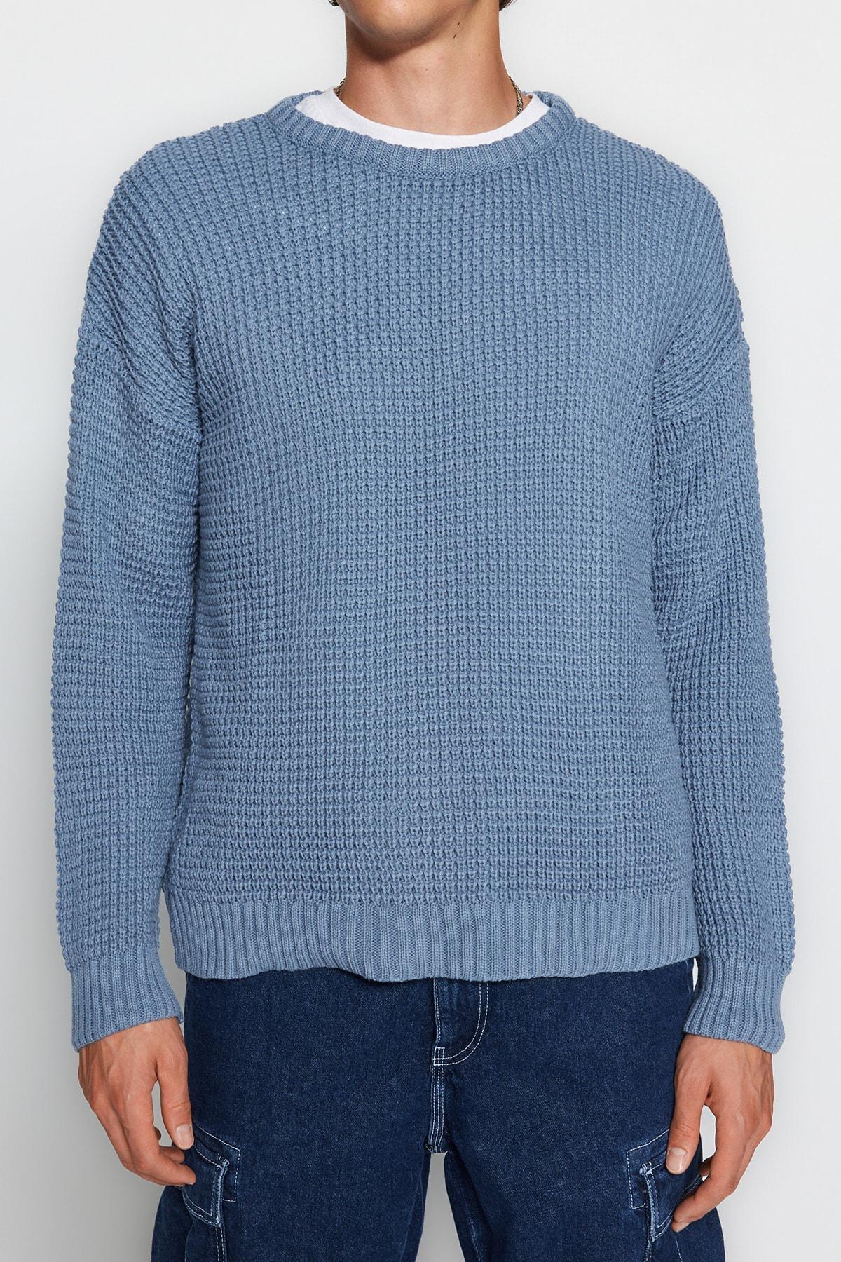 Blue Oversize Off-Shoulder Sweater, , large image number 3