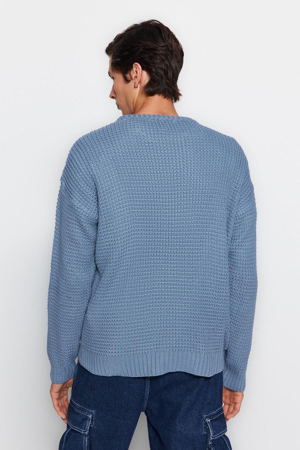 Blue Oversize Off-Shoulder Sweater, , large image number 5