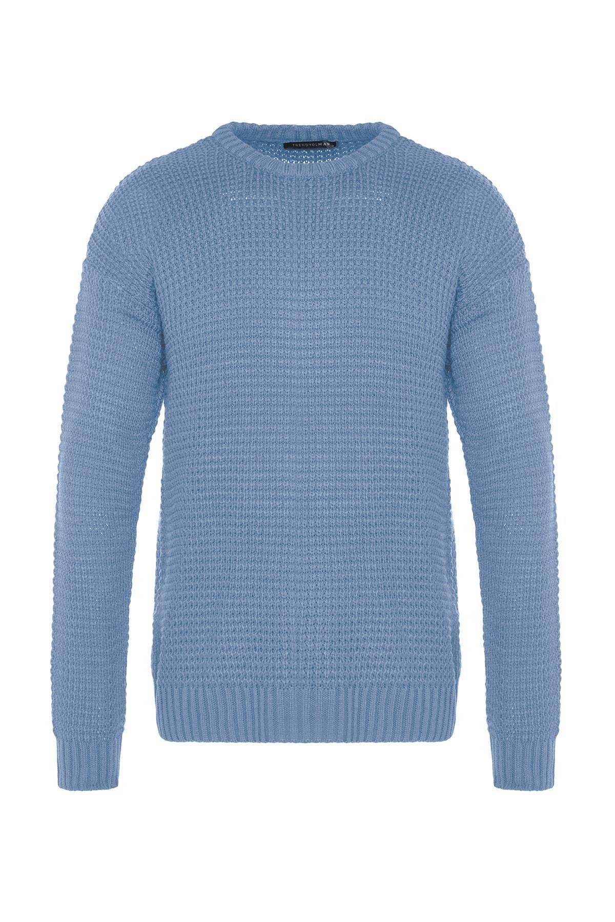 Blue Oversize Off-Shoulder Sweater, , large image number 6