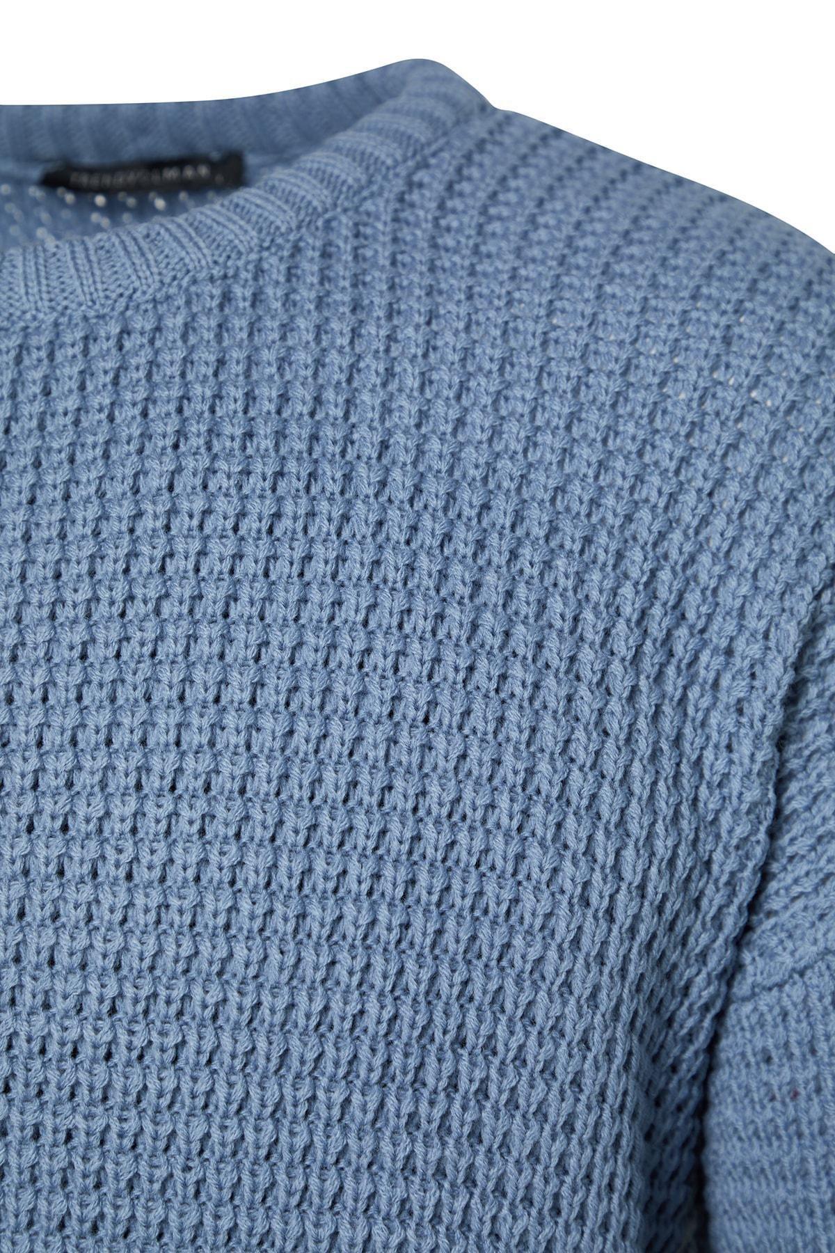 Blue Oversize Off-Shoulder Sweater, , large image number 7
