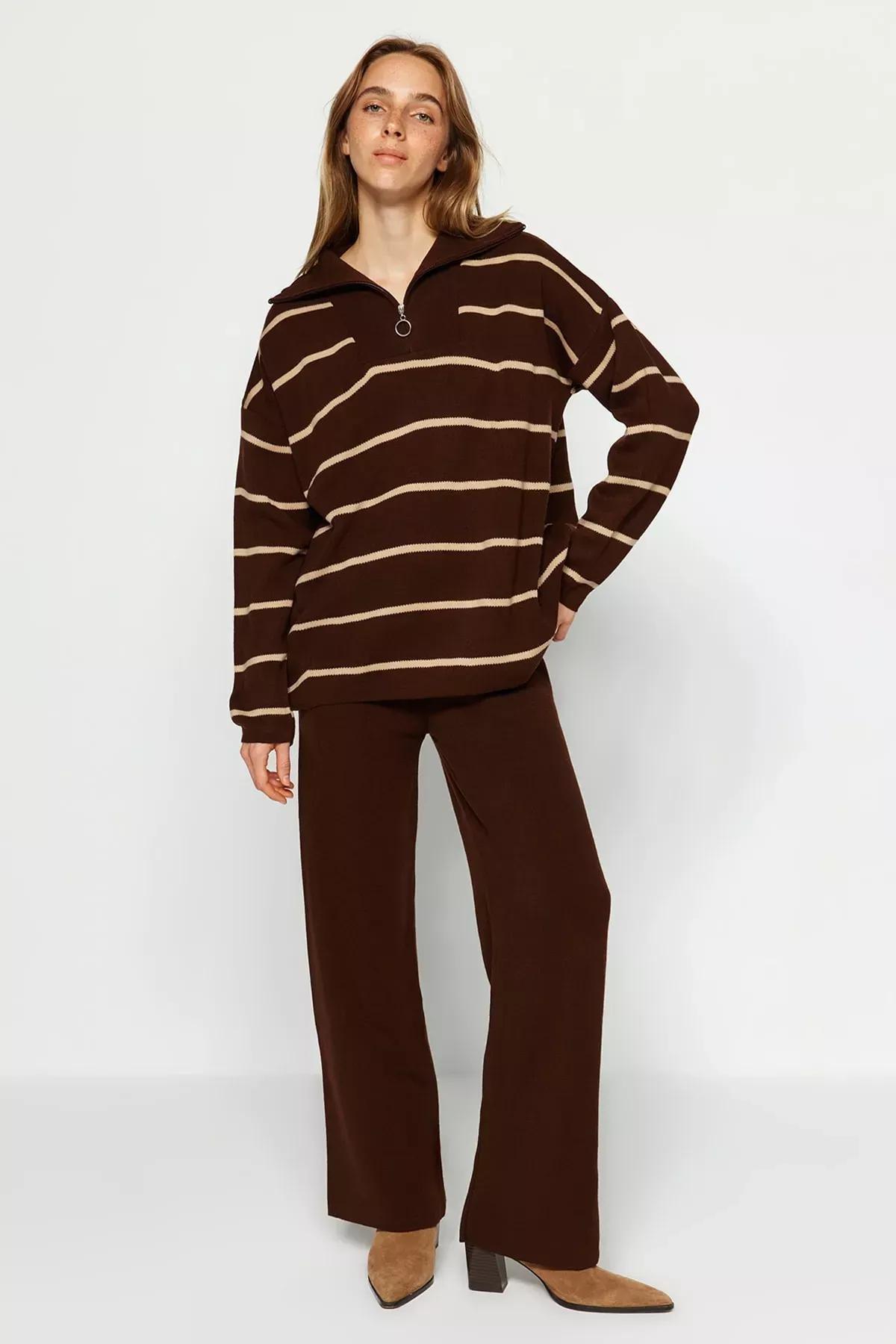 Brown Wide Fit Knitwear Co-Ord Set, , large image number 1
