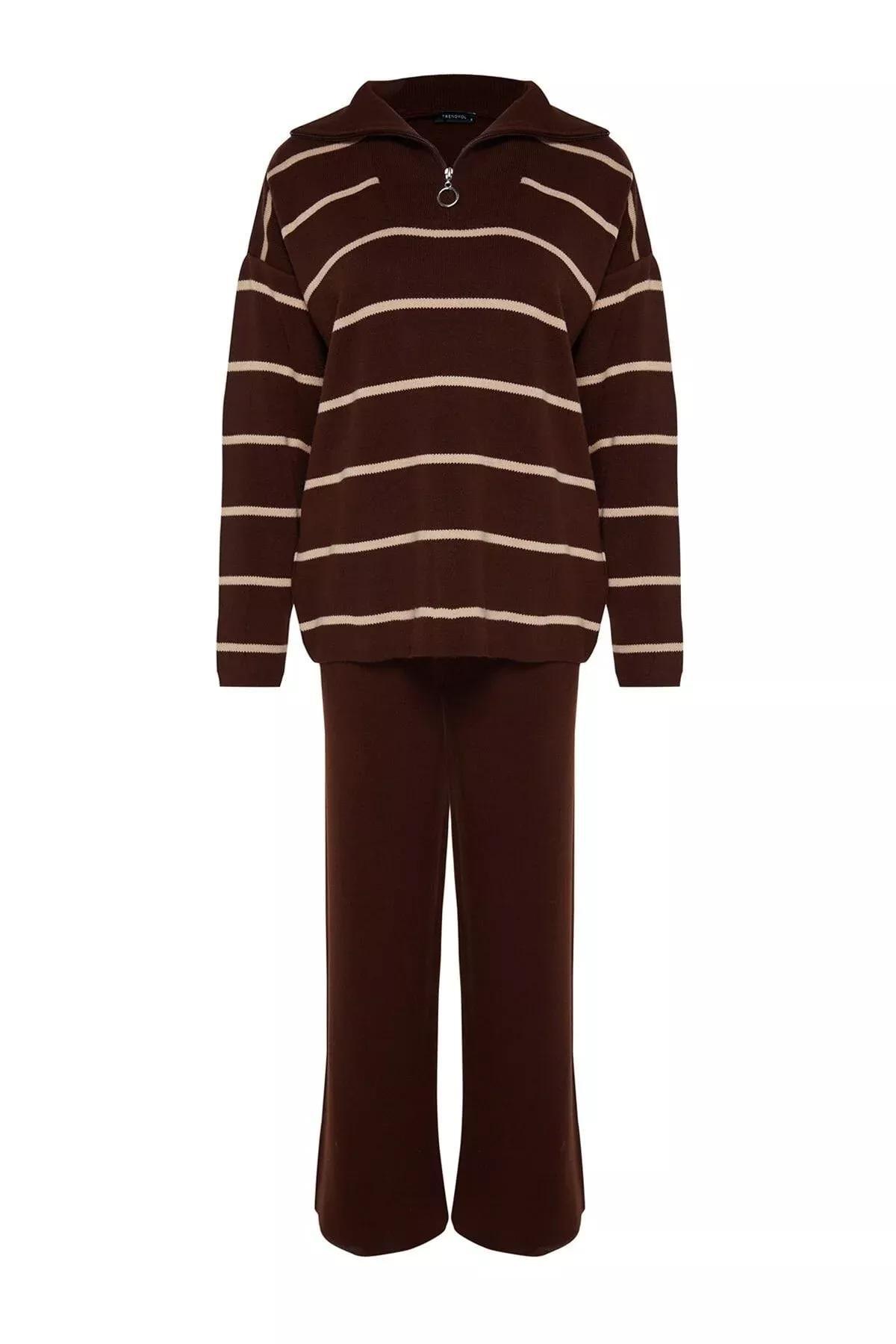 Brown Wide Fit Knitwear Co-Ord Set, Brown, large image number 5
