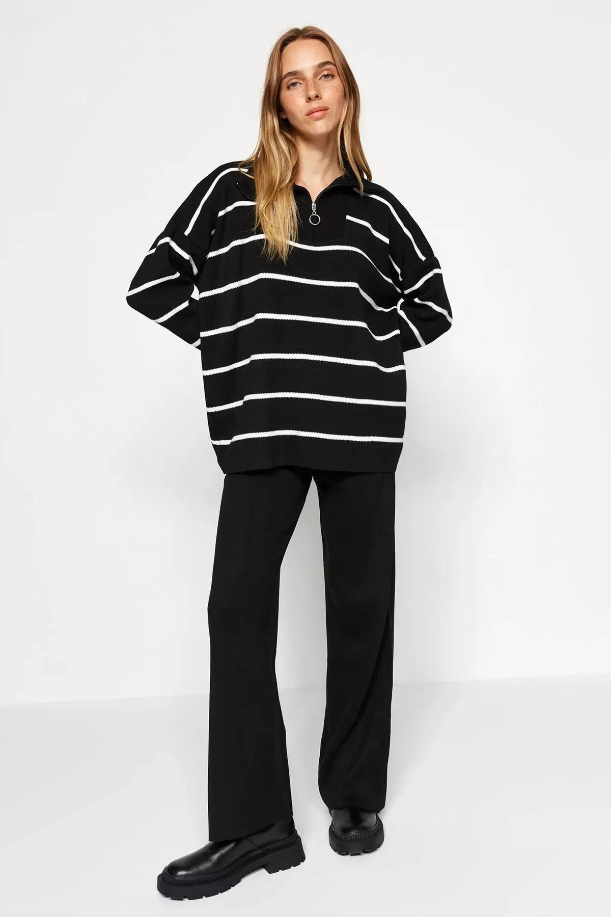 Black Oversize Knitted Co-Ord Set, BLACK, medium