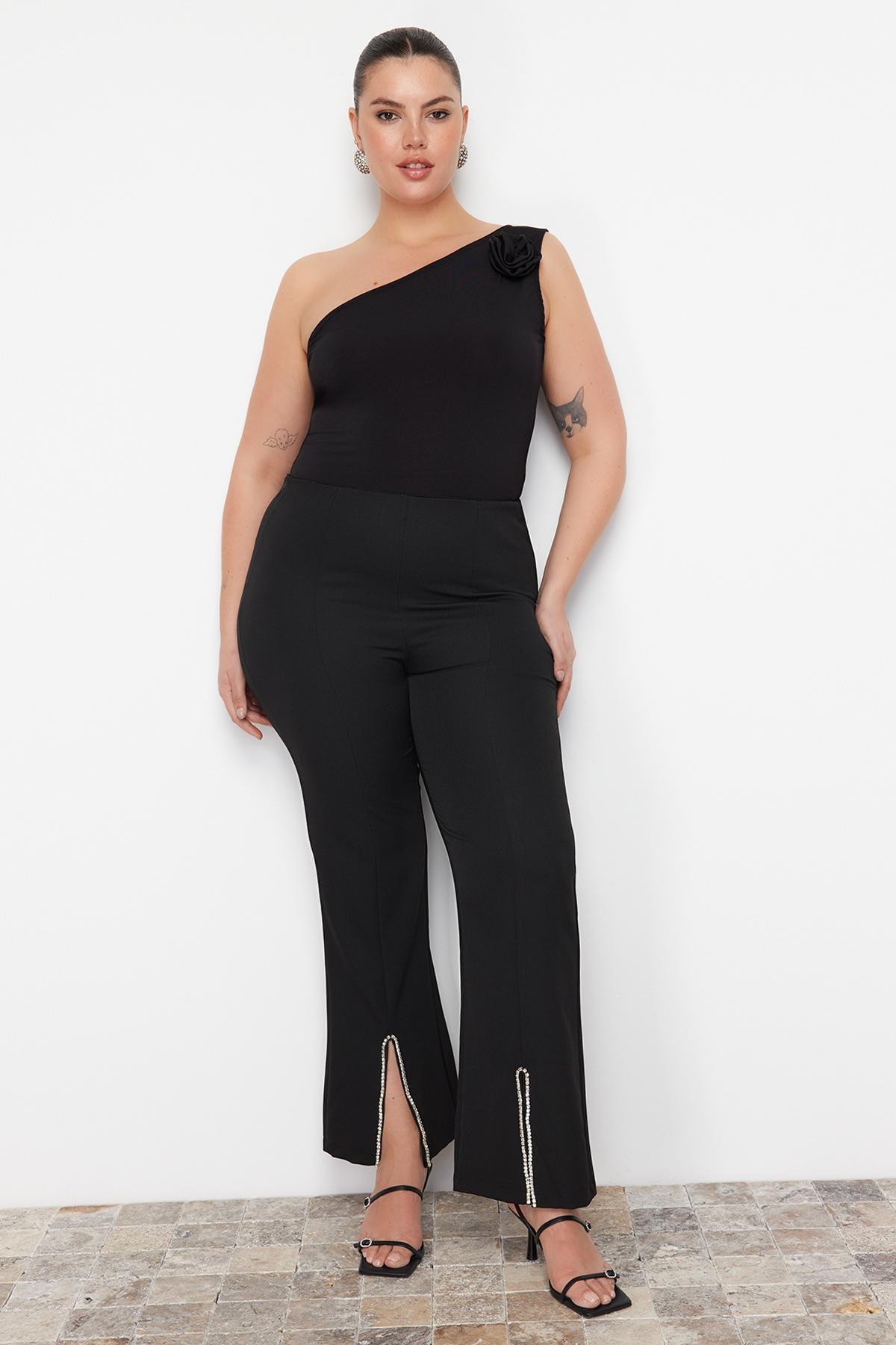 Black Flare Plus Size Pants, BLACK, large image number 1