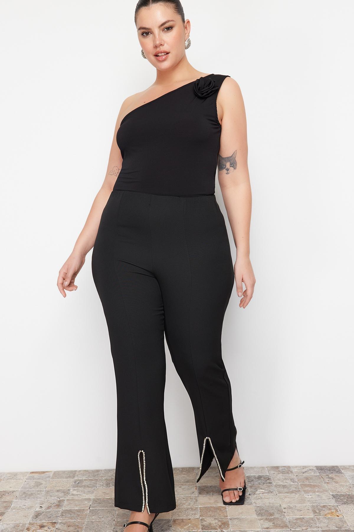 Black Flare Plus Size Pants, BLACK, large image number 4
