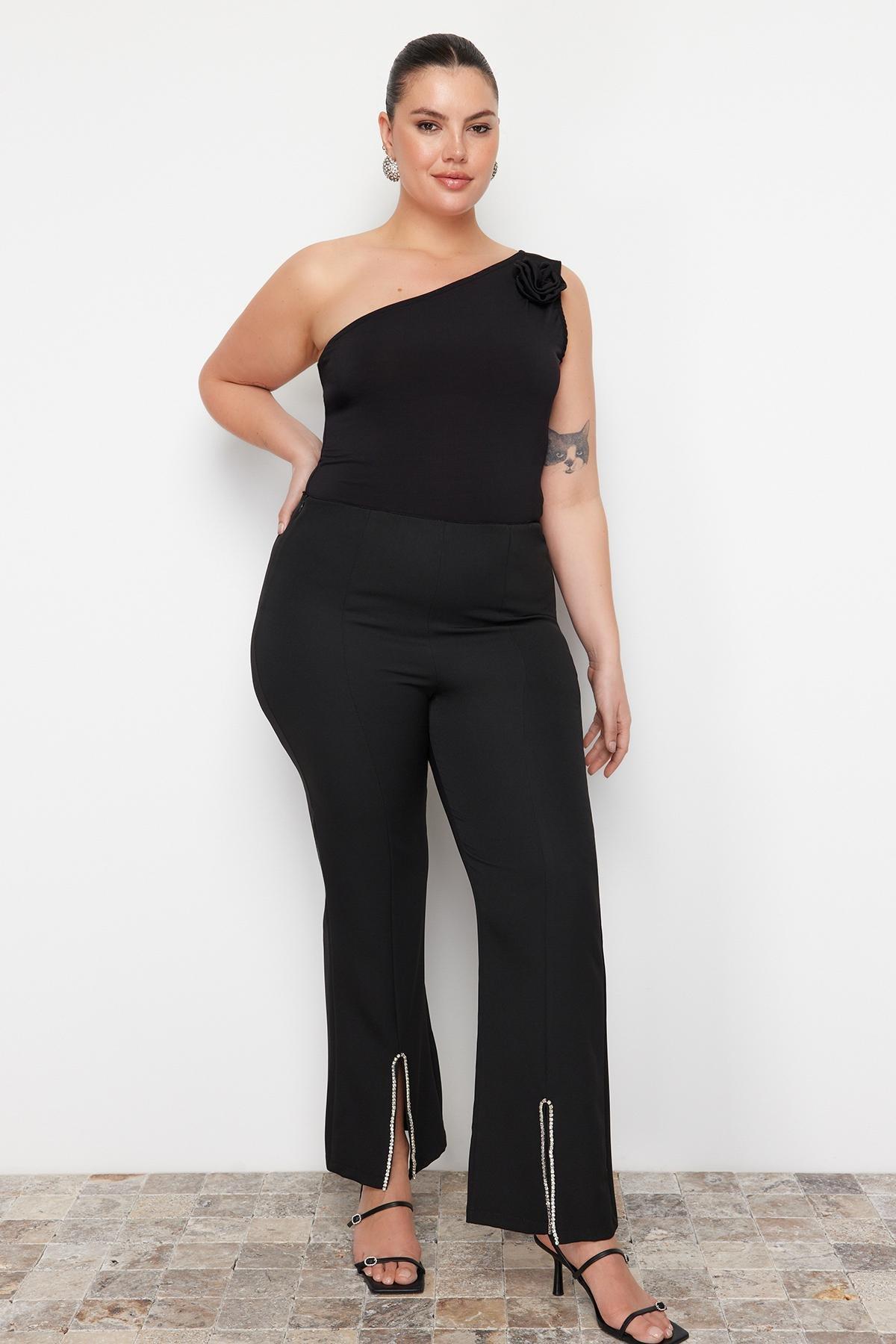 Black Flare Plus Size Pants, BLACK, large image number 6