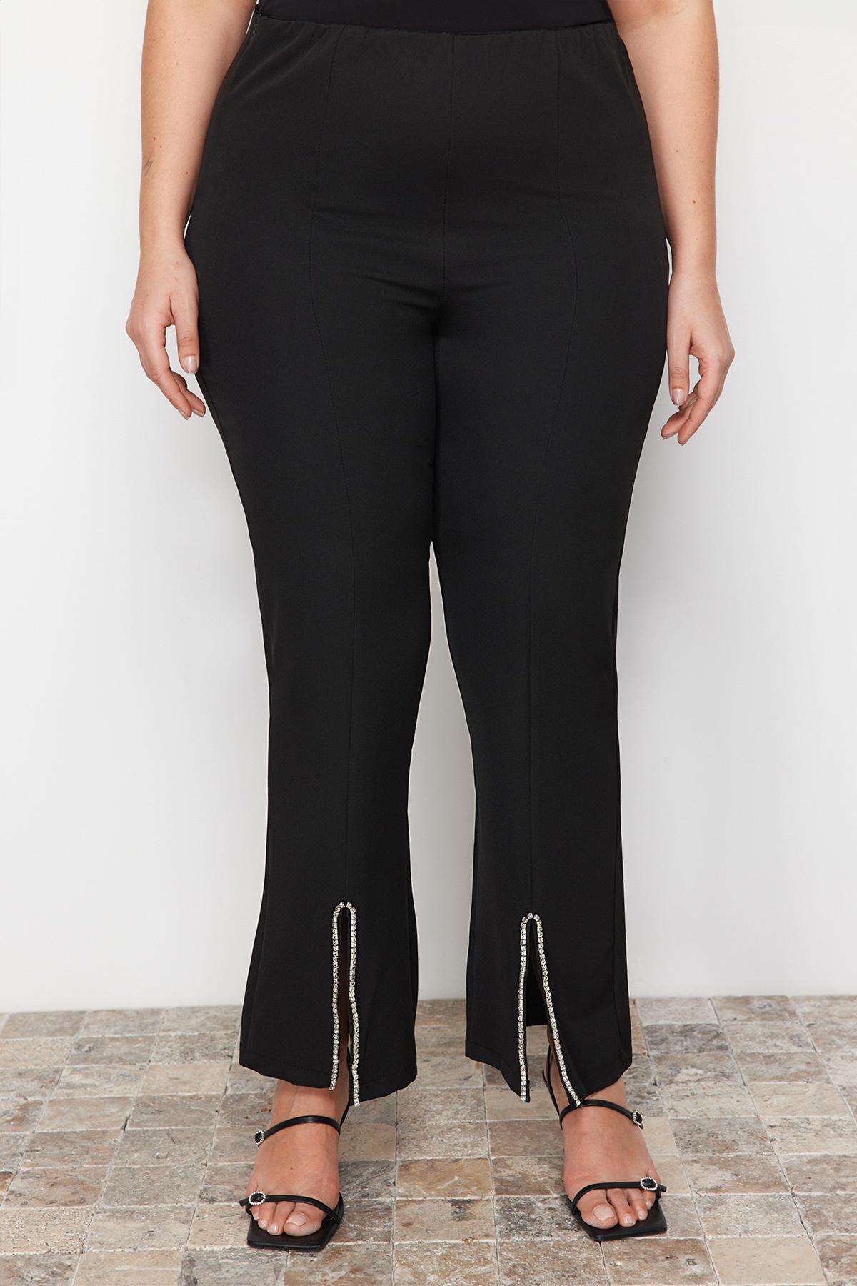Black Flare Plus Size Pants, BLACK, large image number 8