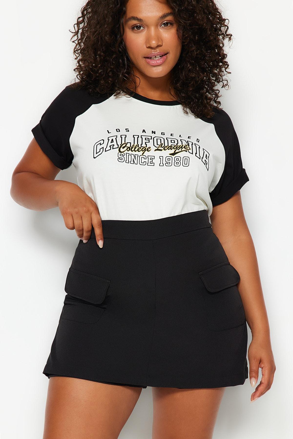 Black Mini Plus Size Pencil Skirt, , large image number 0