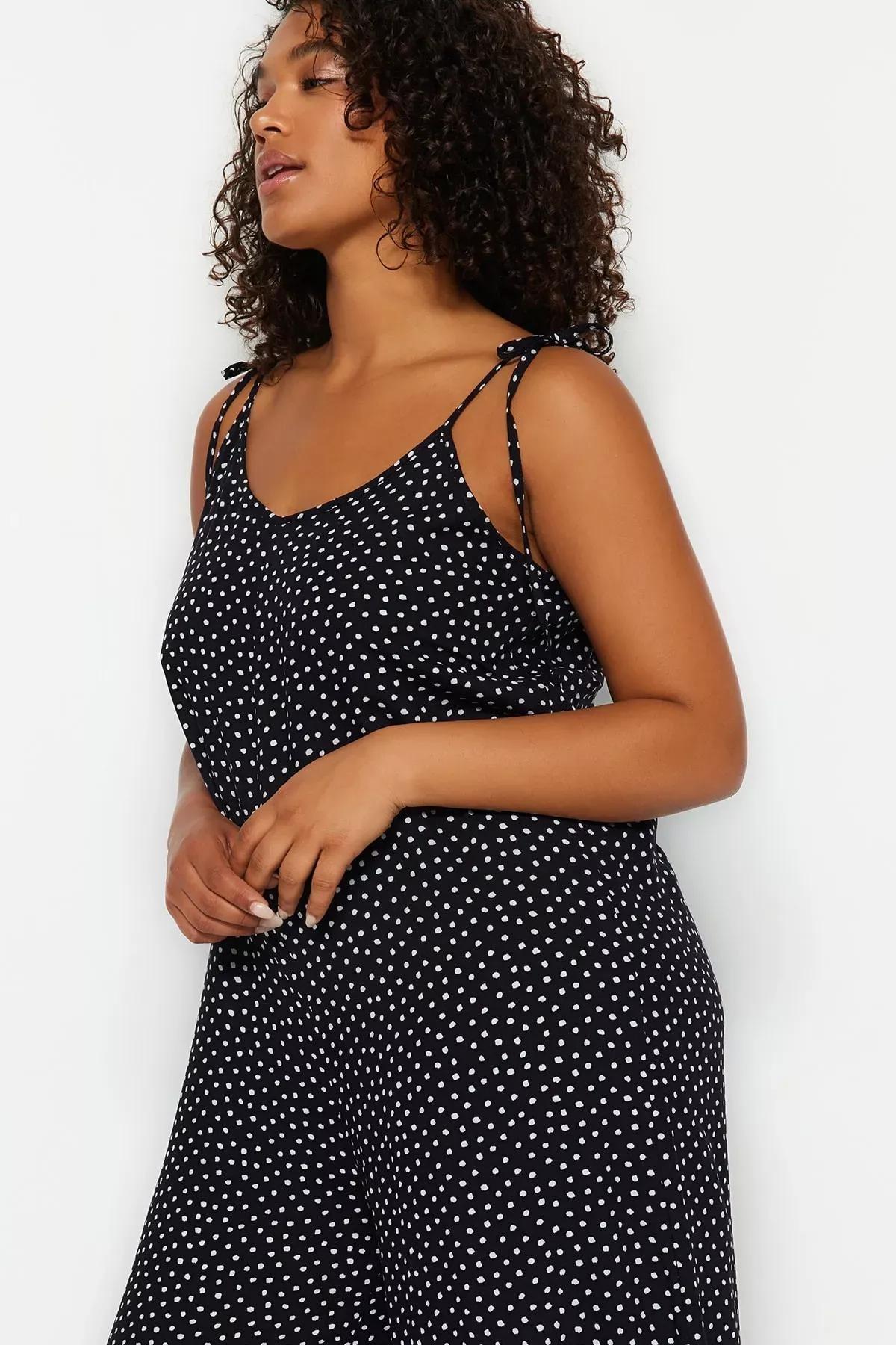 جمبسوت بنمط منقط للمقاسات الكبيرة، أسود, BLACK, medium