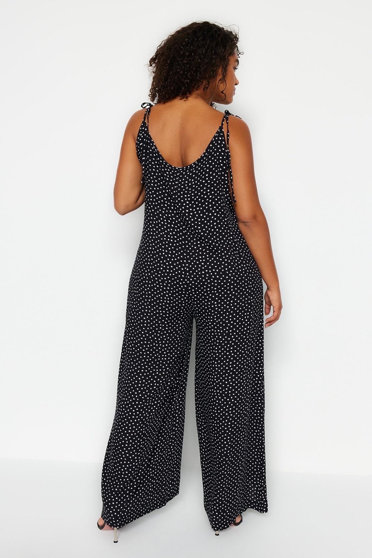 Black Polka-Dot Plus Size Jumpsuit, , large image number 4