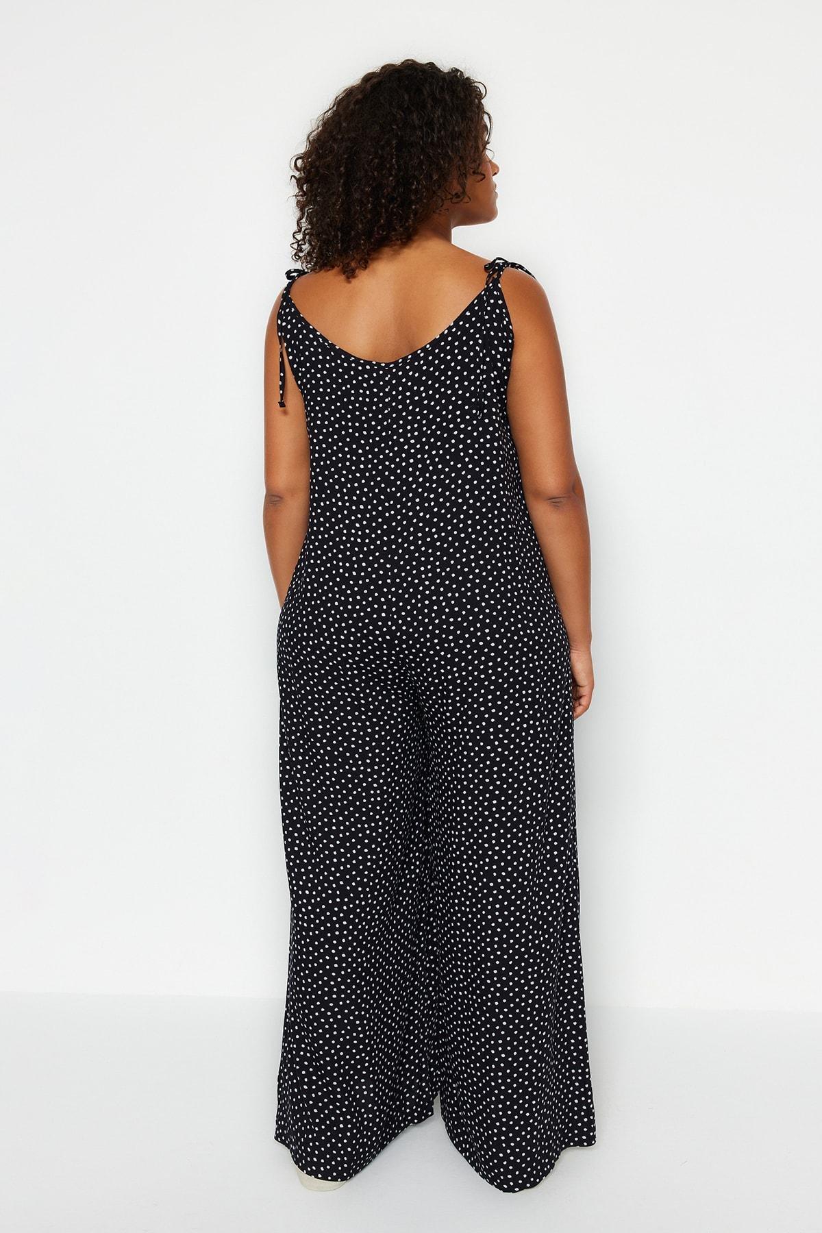 Black Polka-Dot Plus Size Jumpsuit, , large image number 5