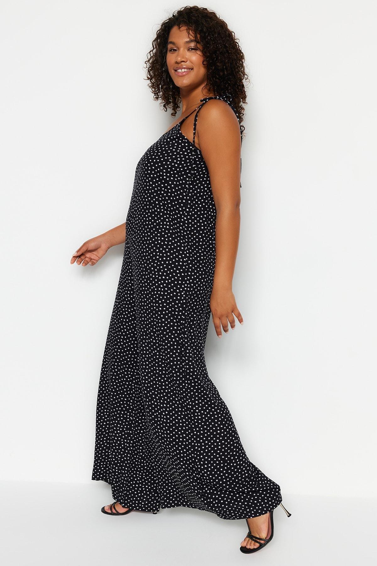 Black Polka-Dot Plus Size Jumpsuit, , large image number 6