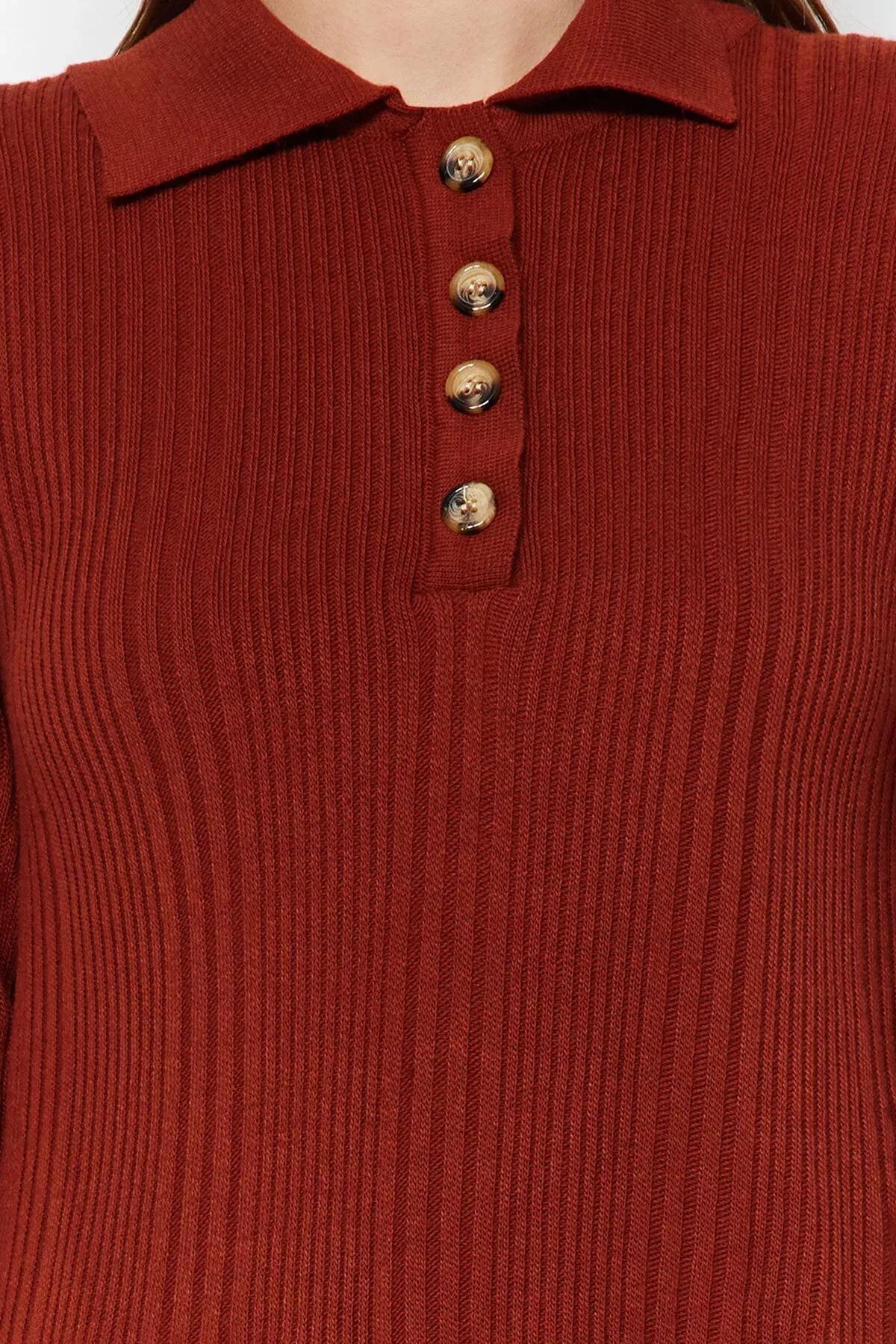 Brown Polo Neck Rib Knitwear Dress, Tile, large image number 7